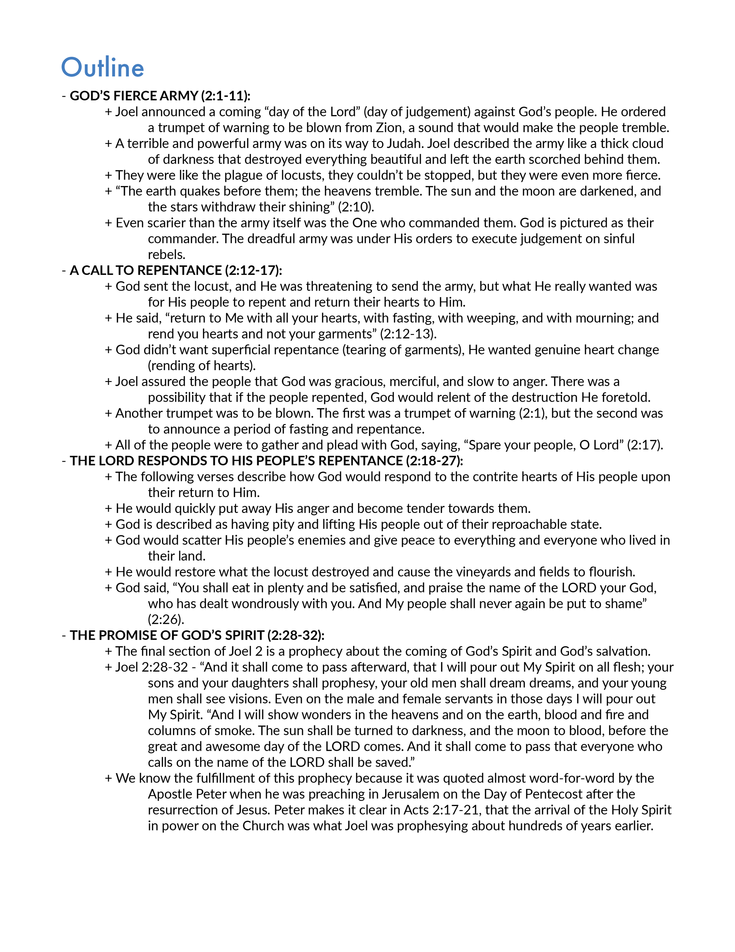 Joel outline and study and application