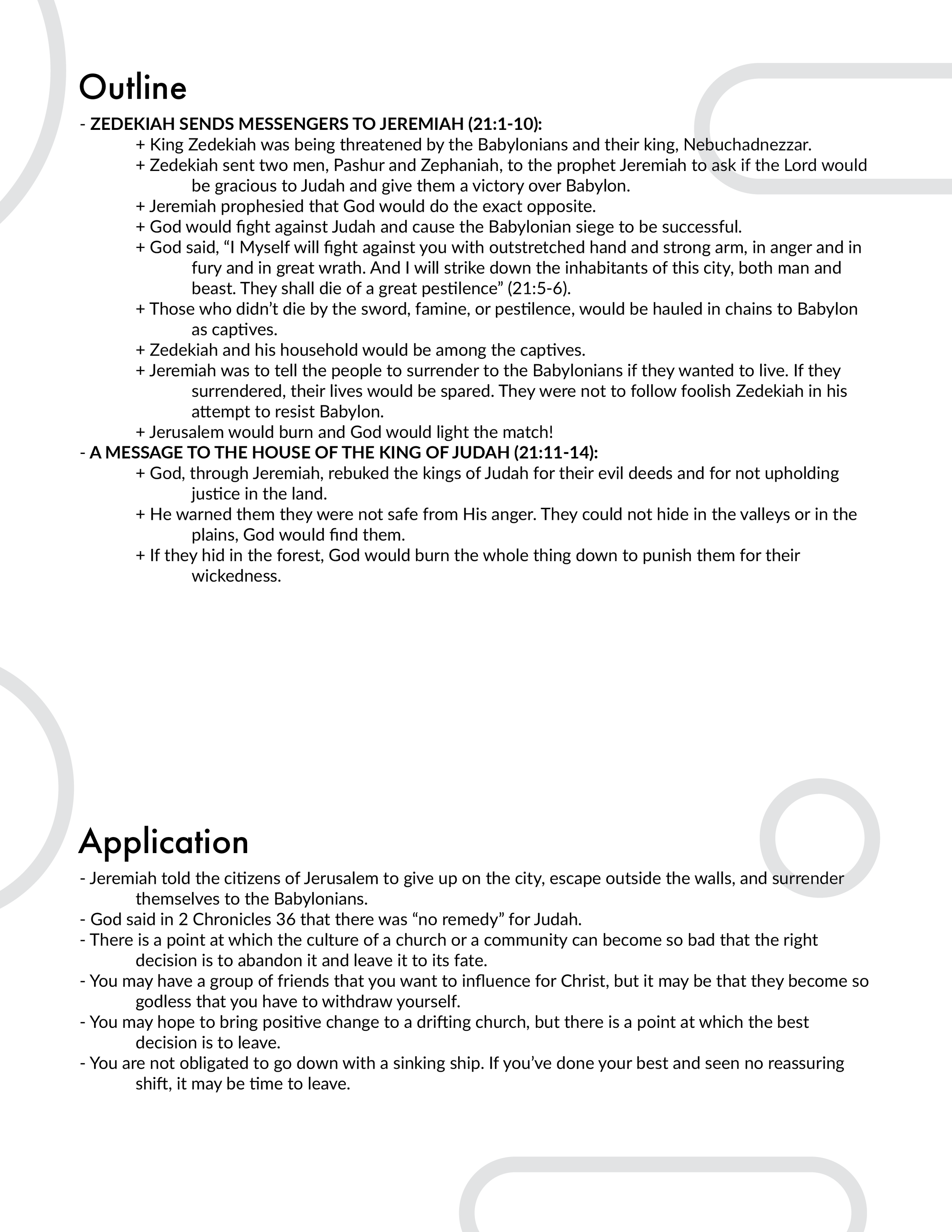 Jeremiah 21 Outline and Application