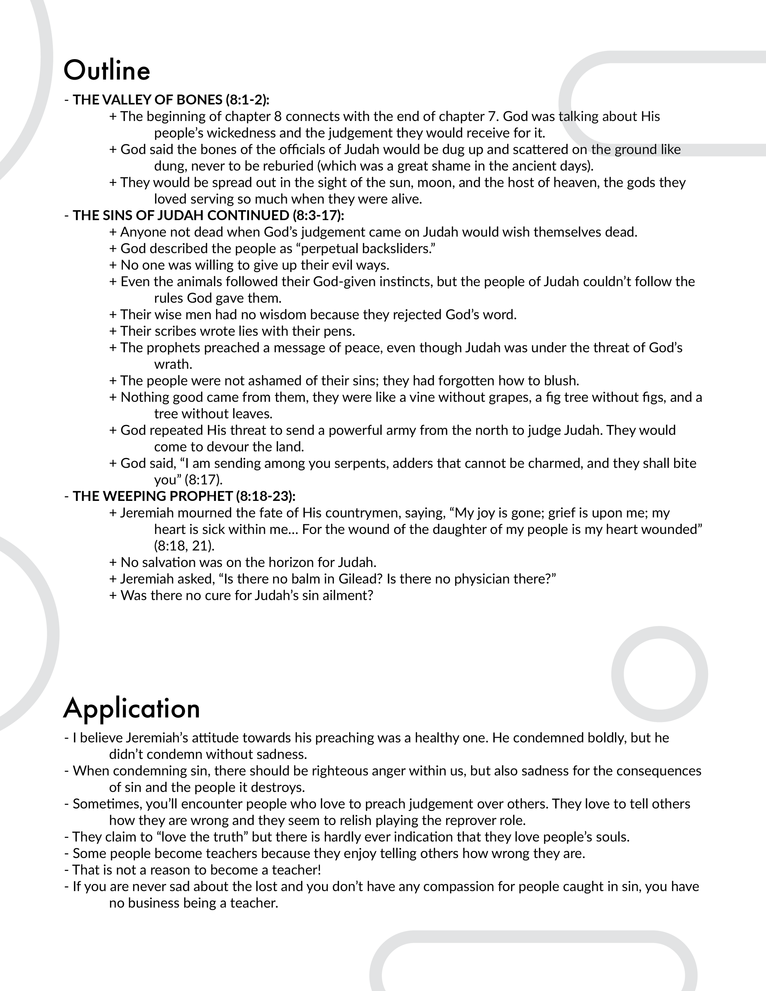 Jeremiah 8 Outline and Application