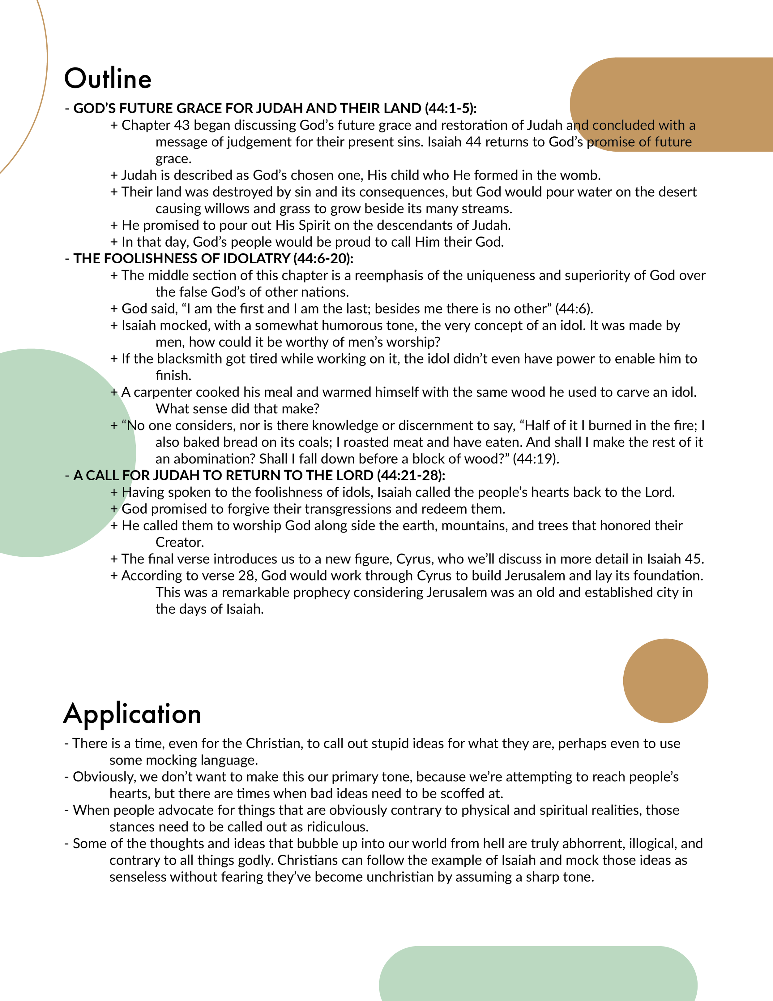 Isaiah 44 Outline and Application