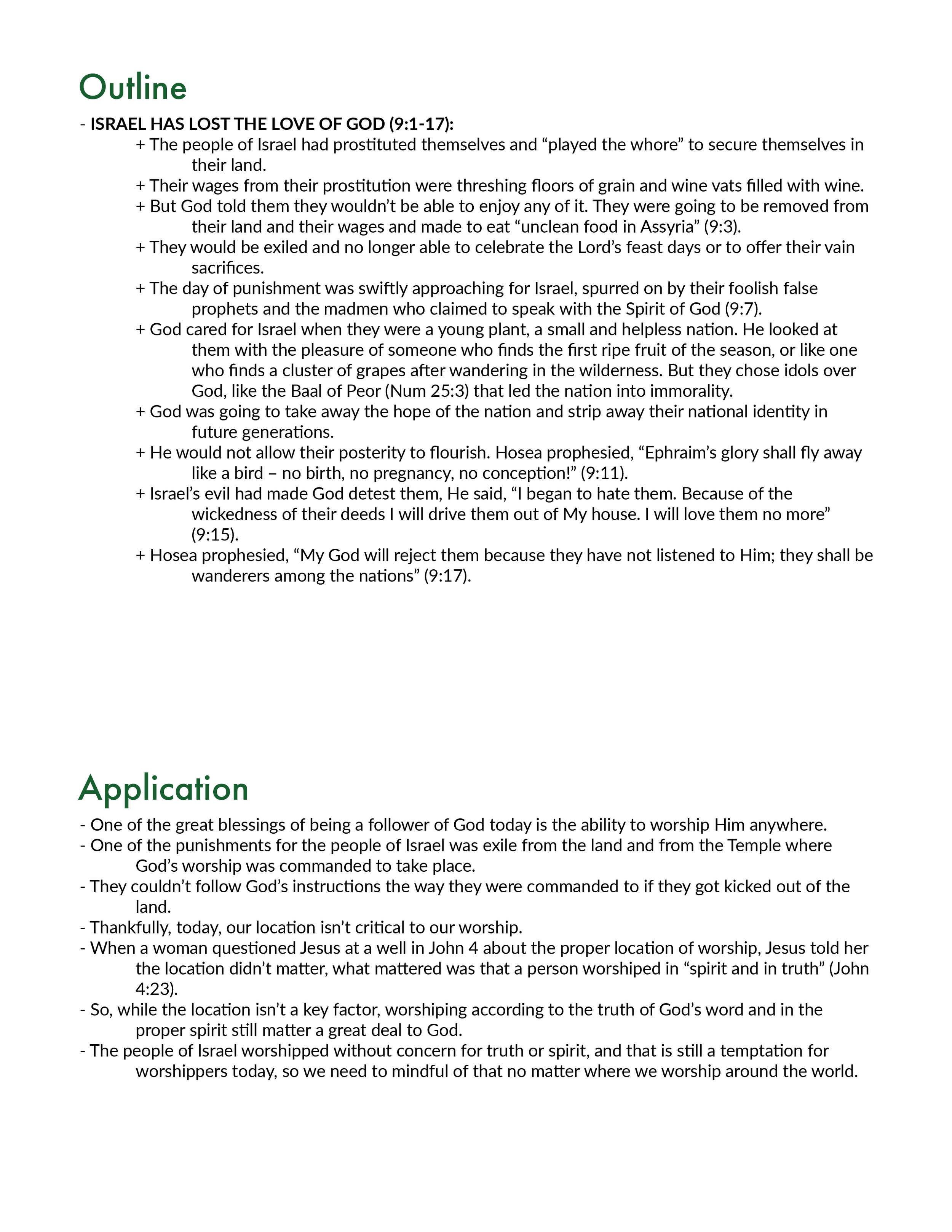 Hosea 9 Outline and Application
