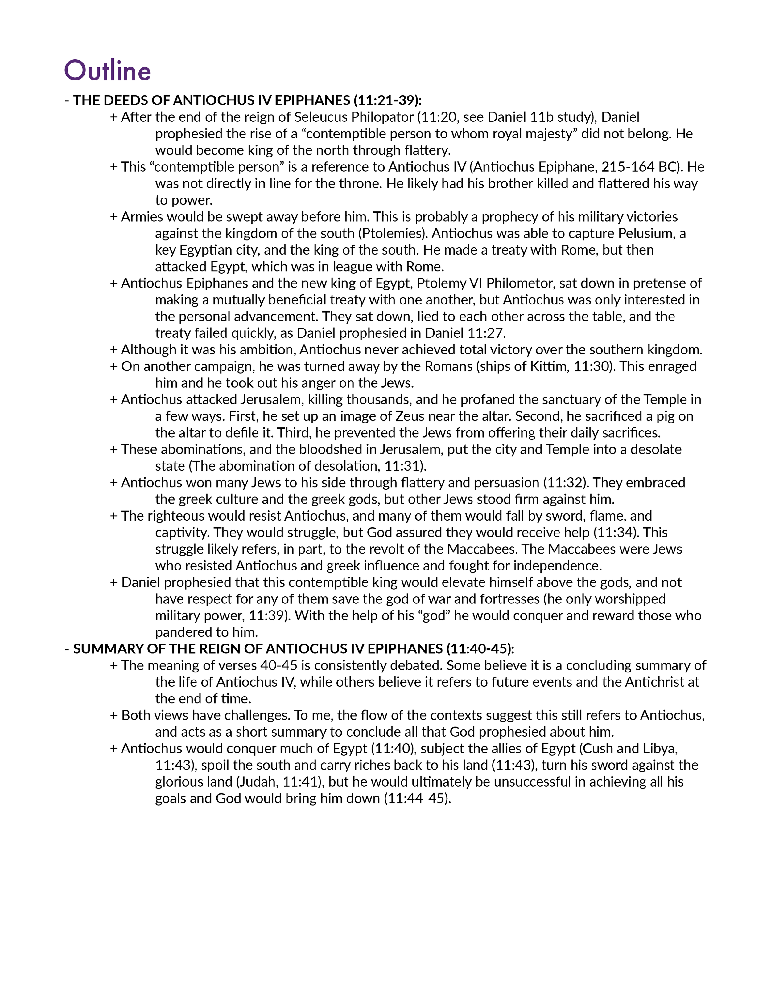 Daniel 11:21-45 Bible Study Outline