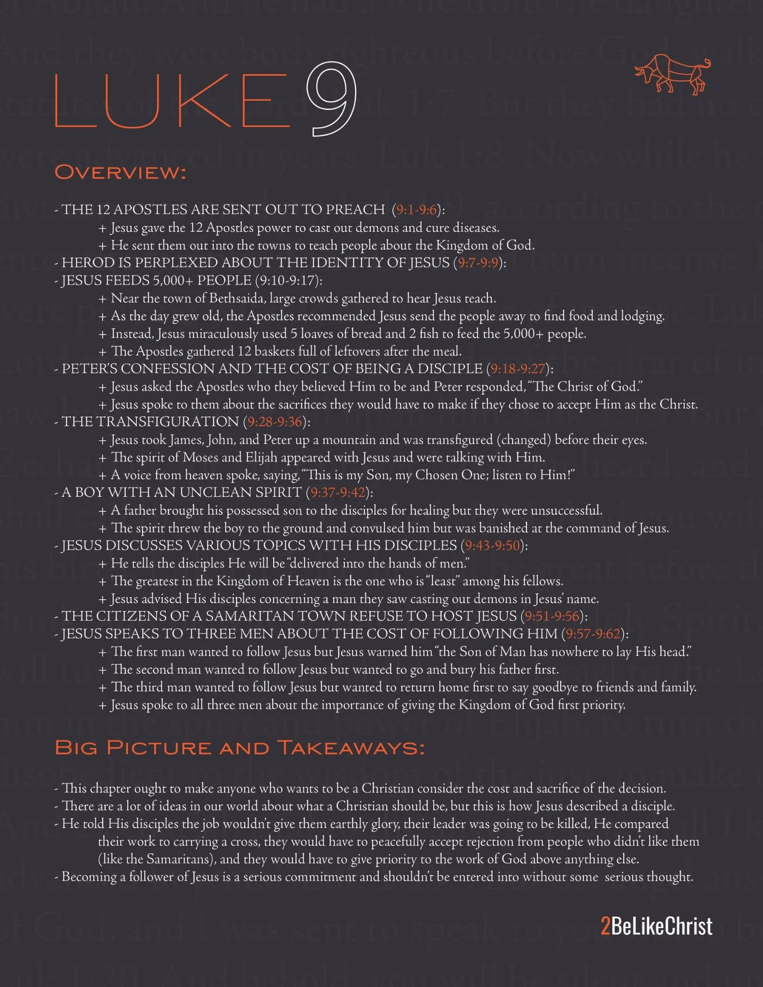 Luke 9 Summary - 5 Minute Bible Study — 2BeLikeChrist