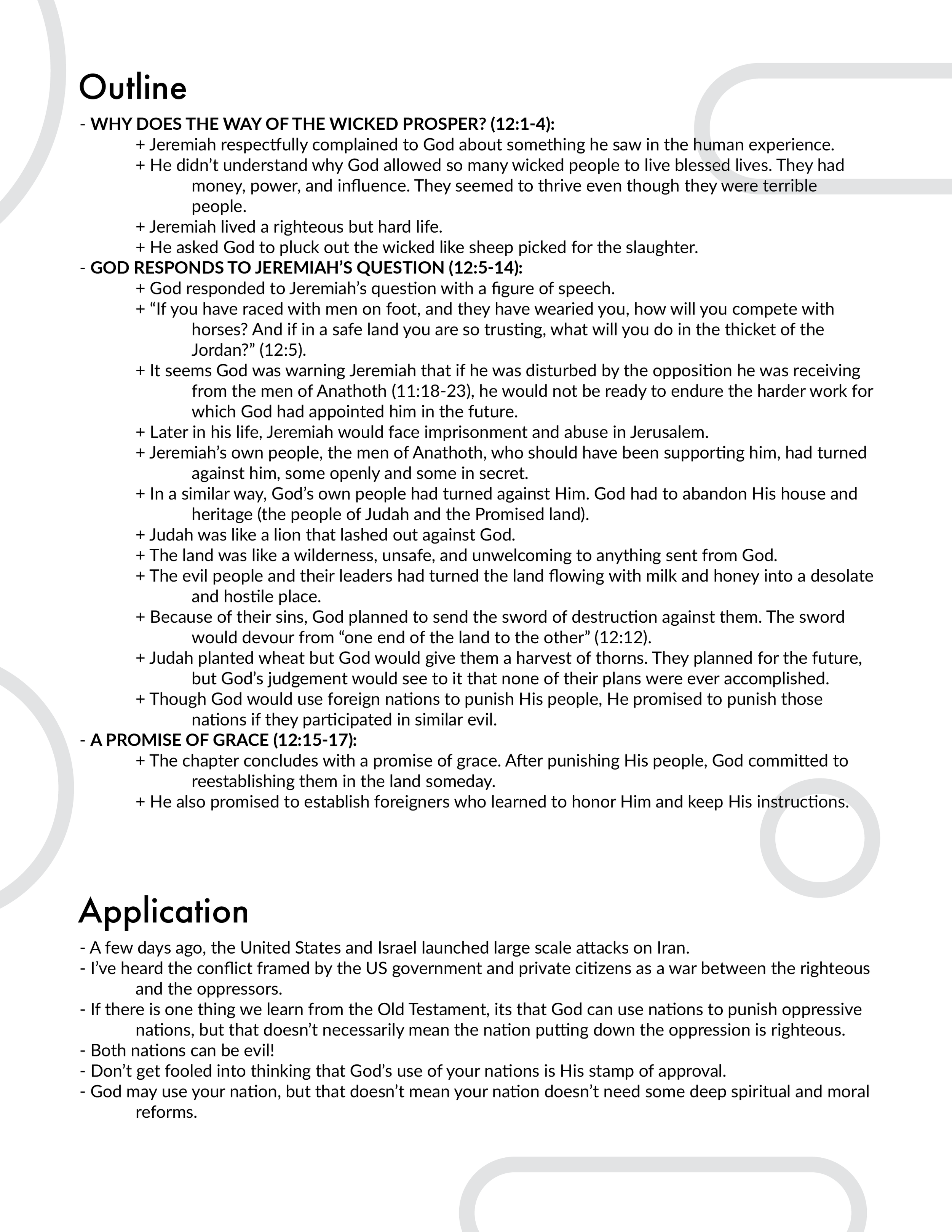Jeremiah 12 Outline and Application