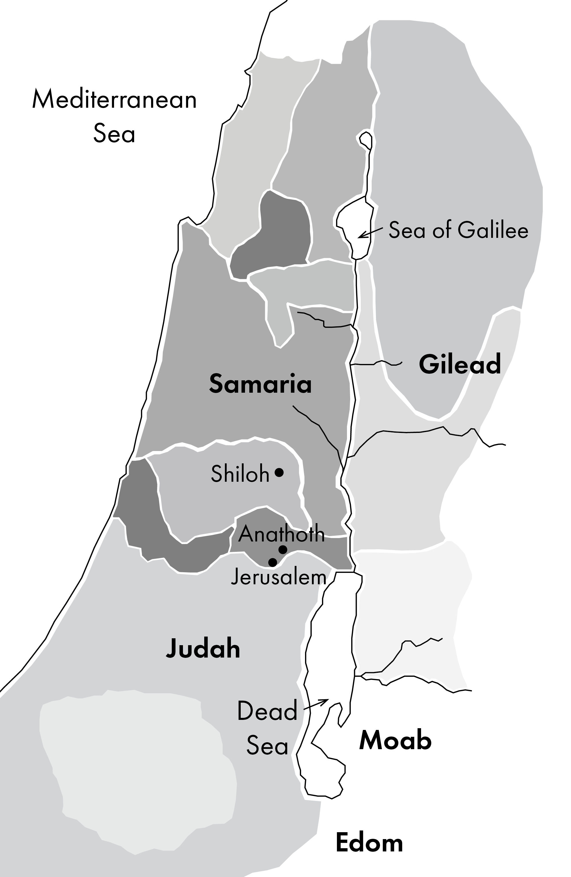 Jeremiah map - Gilead, Anathoth, and Shiloh