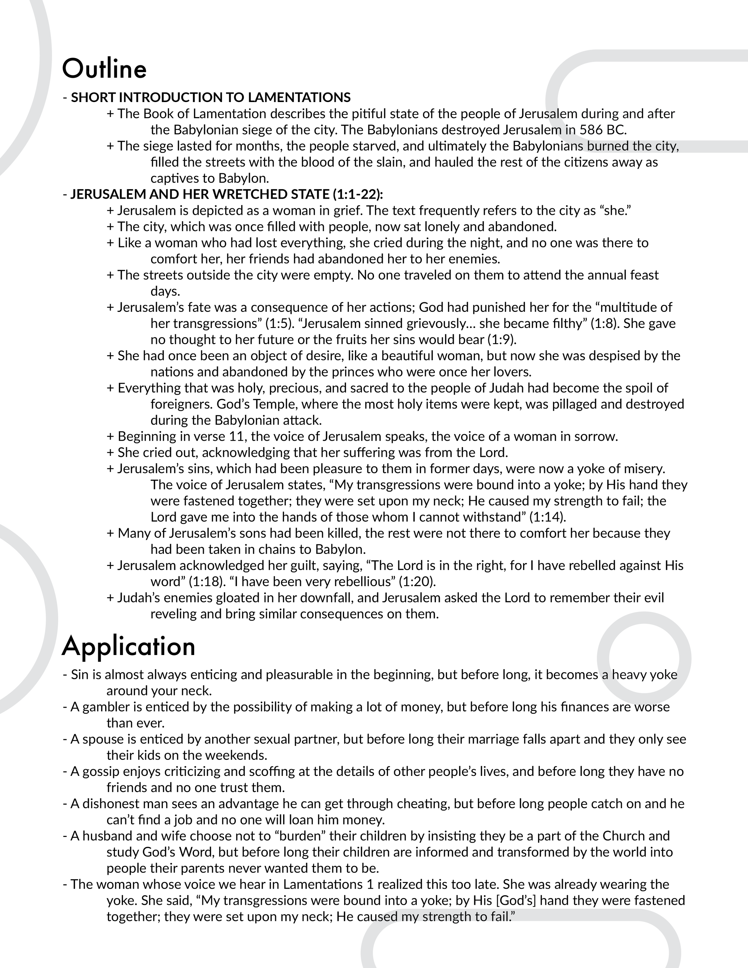 Lamentations 1 Outline and Application