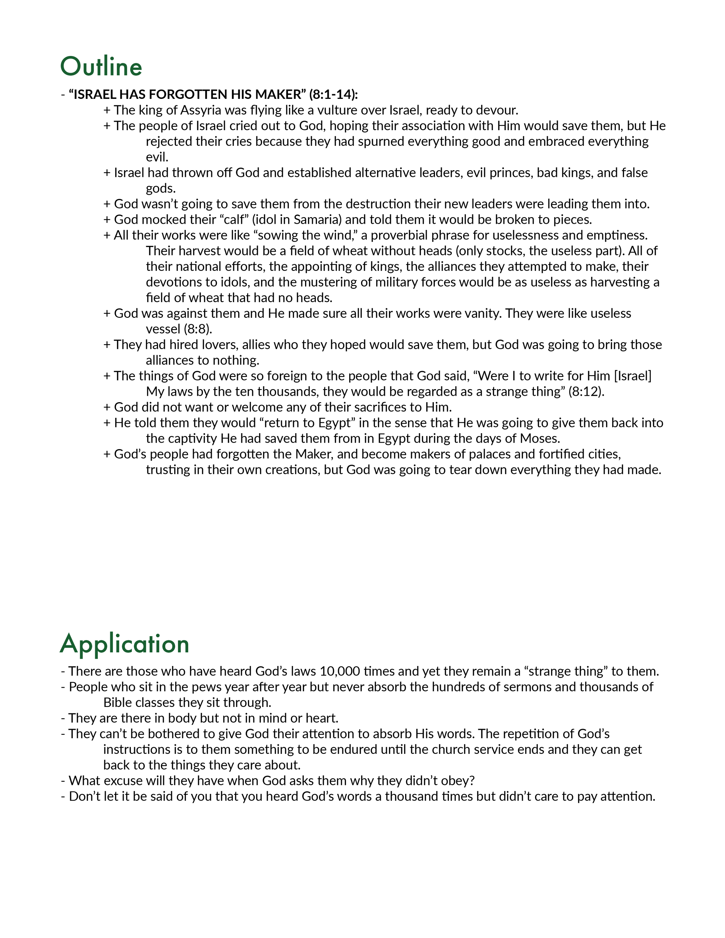 Hosea 8 Outline and Application