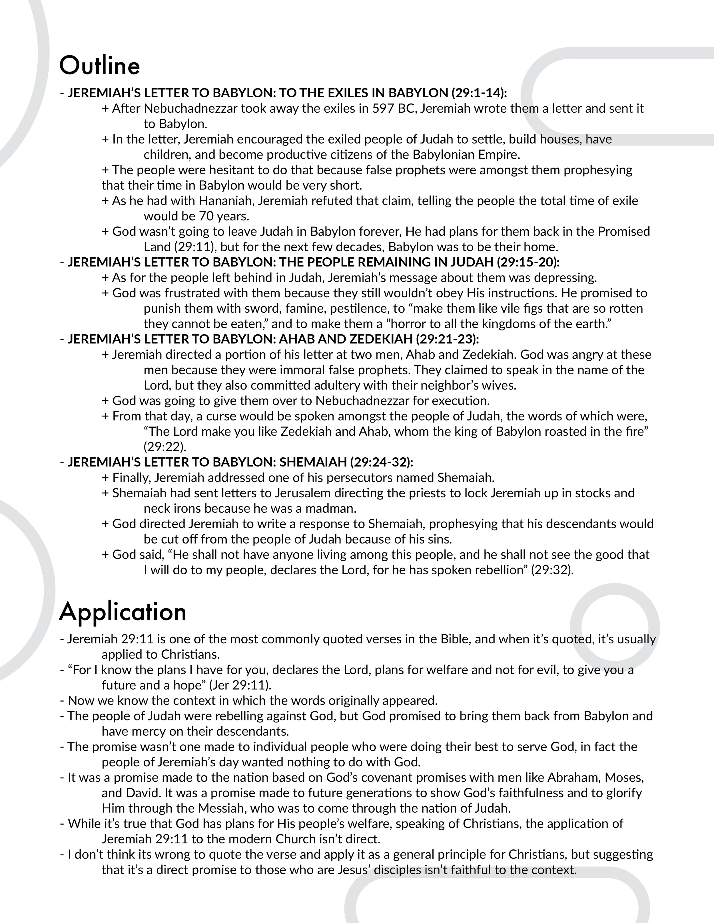 Jeremiah 29 Outline and Application