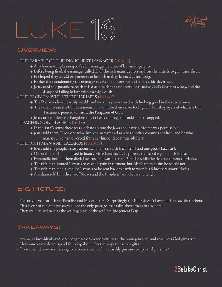 Luke 16 Summary - 5 Minute Study — 2BeLikeChrist