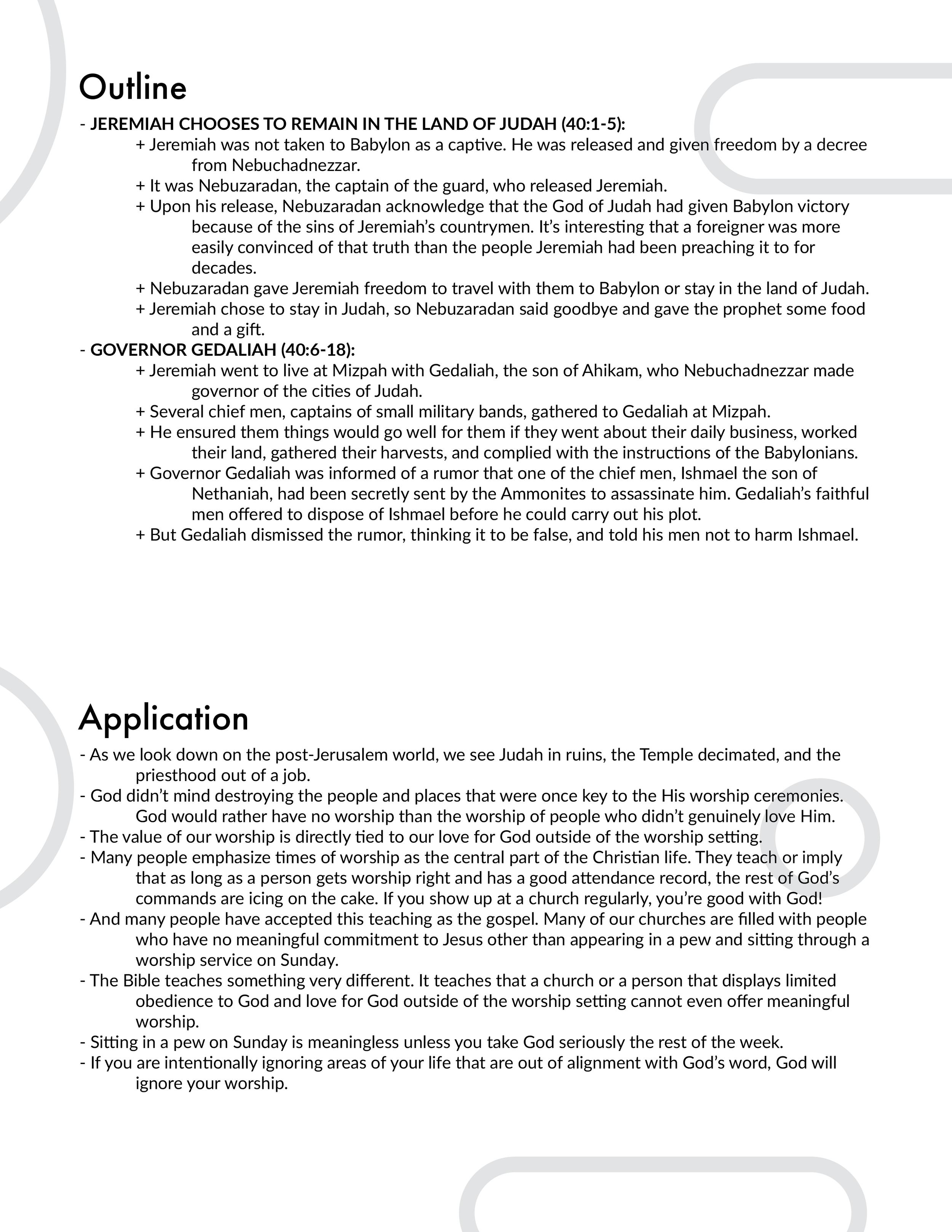 Jeremiah 40 Outline and Application