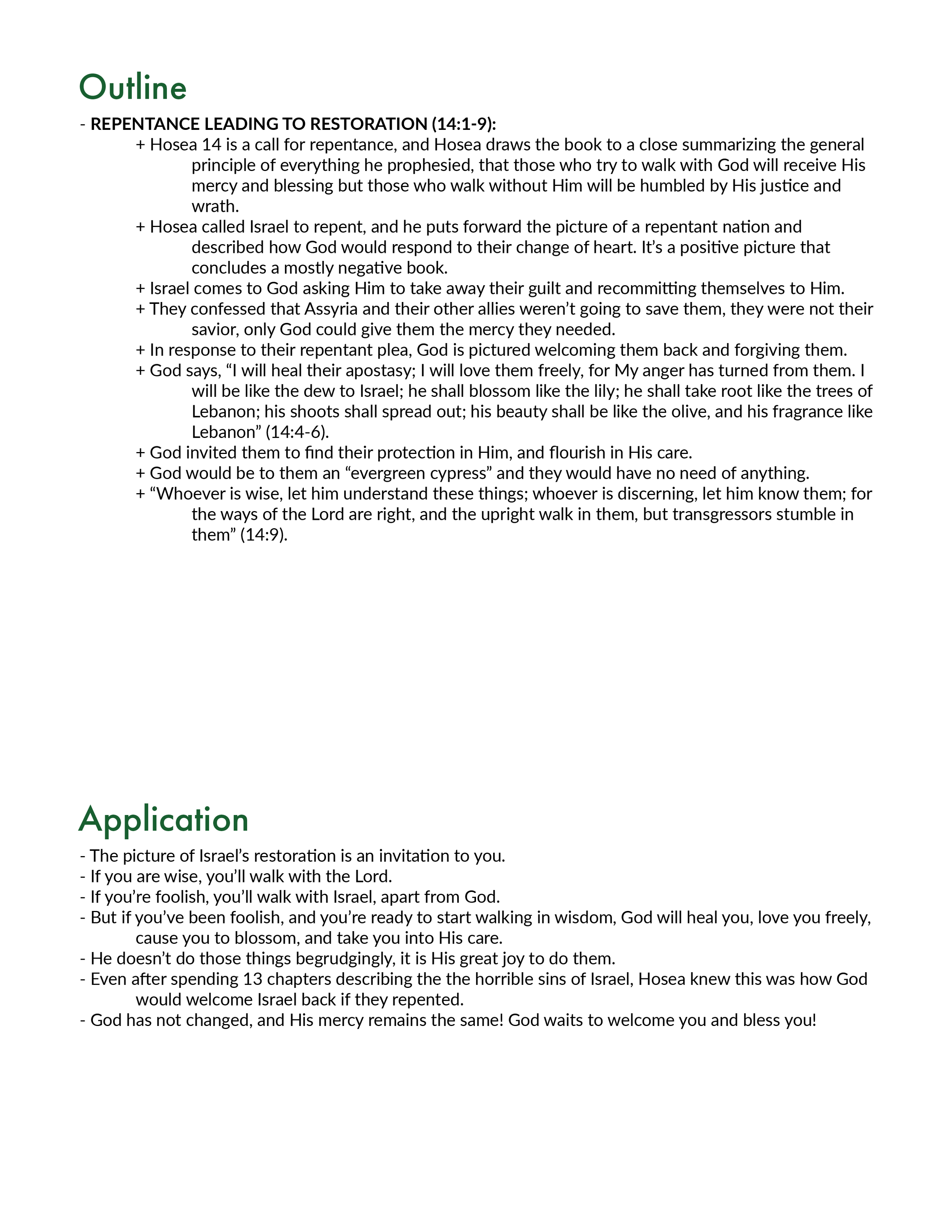 Hosea 14 Outline and Application