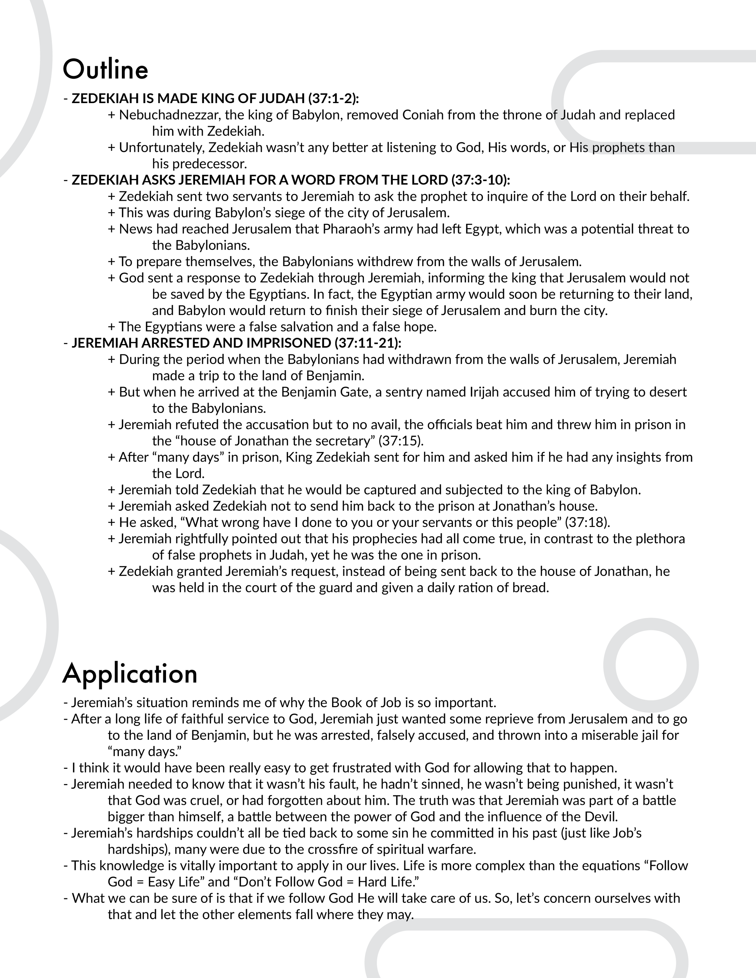 Jeremiah 37 Outline and Application