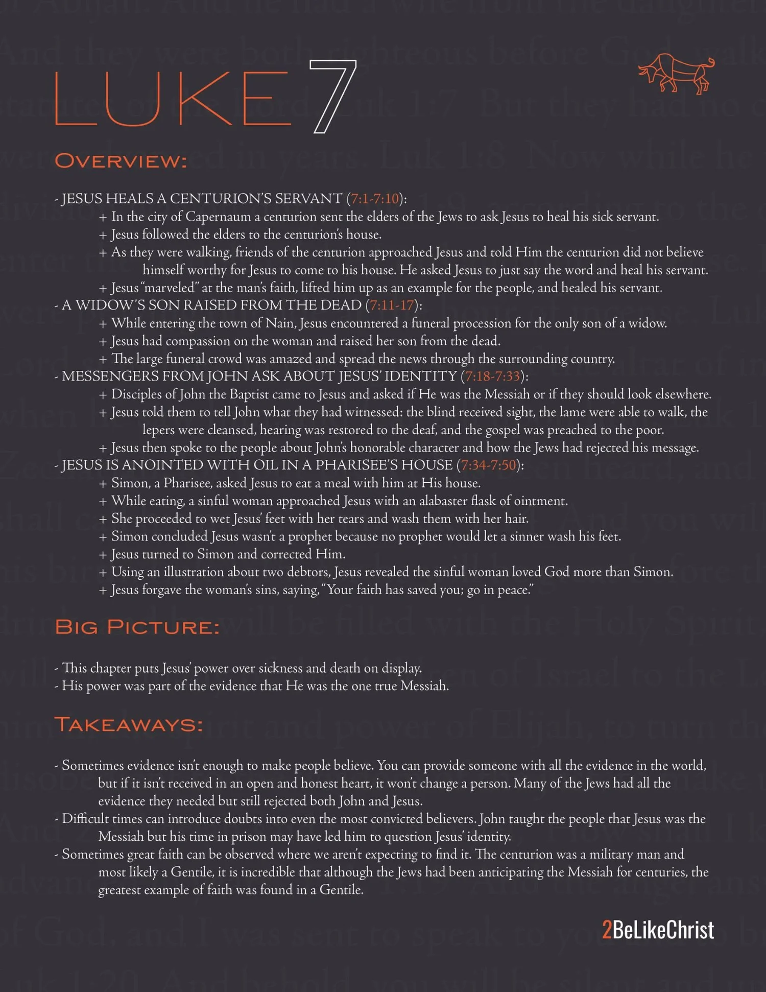 Luke 7 Summary - 5 Minute Bible Study — 2BeLikeChrist