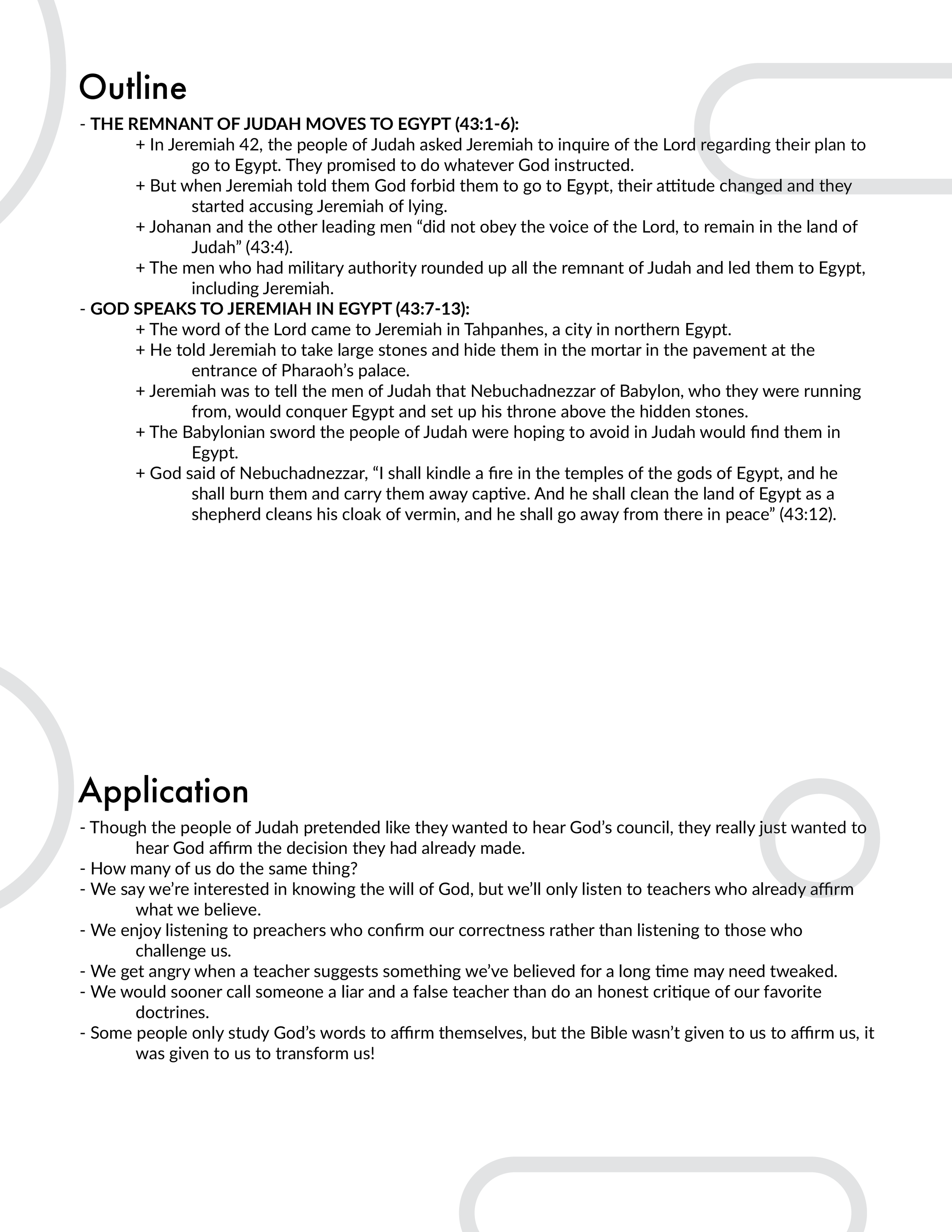 Jeremiah 43 Outline and Application