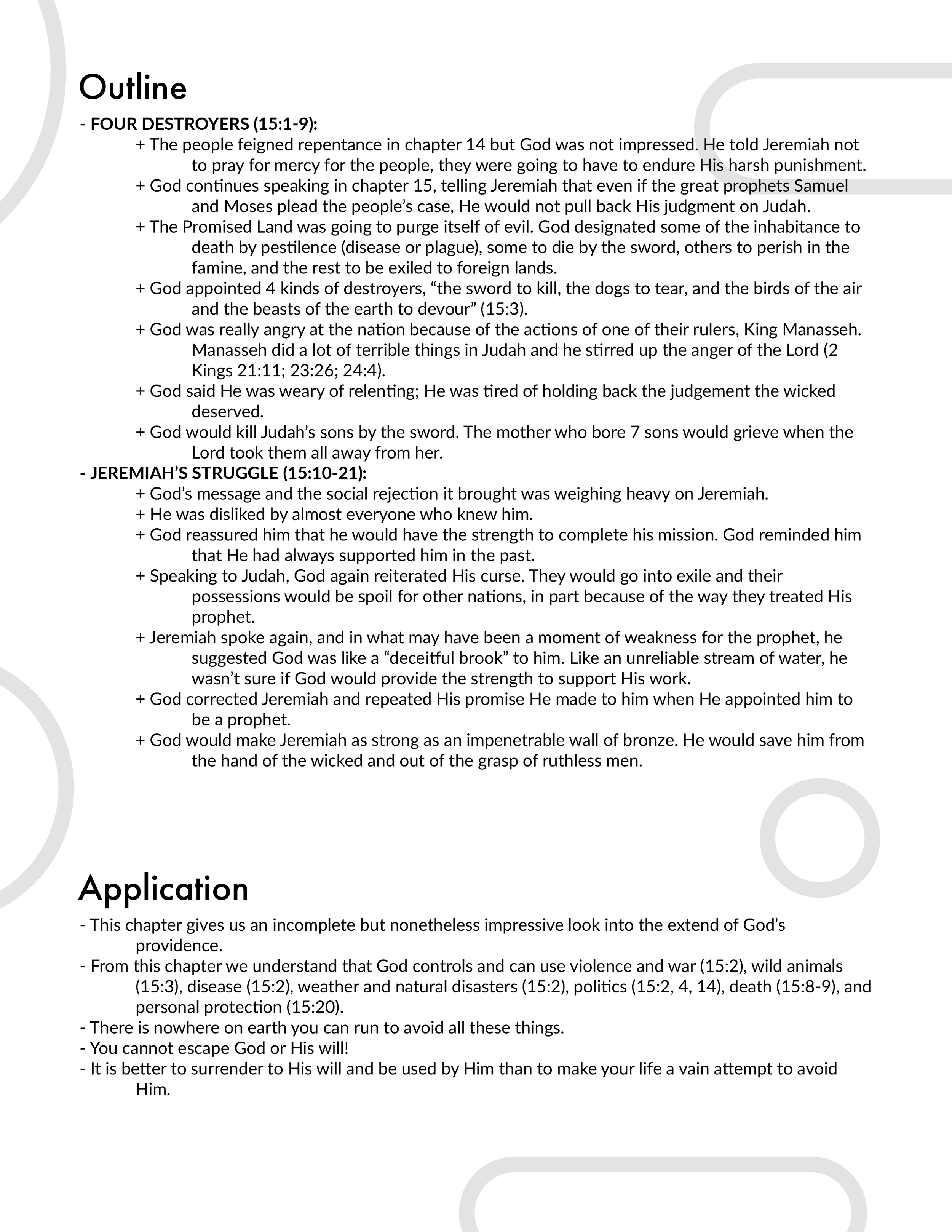 Jeremiah 15 Outline and Application