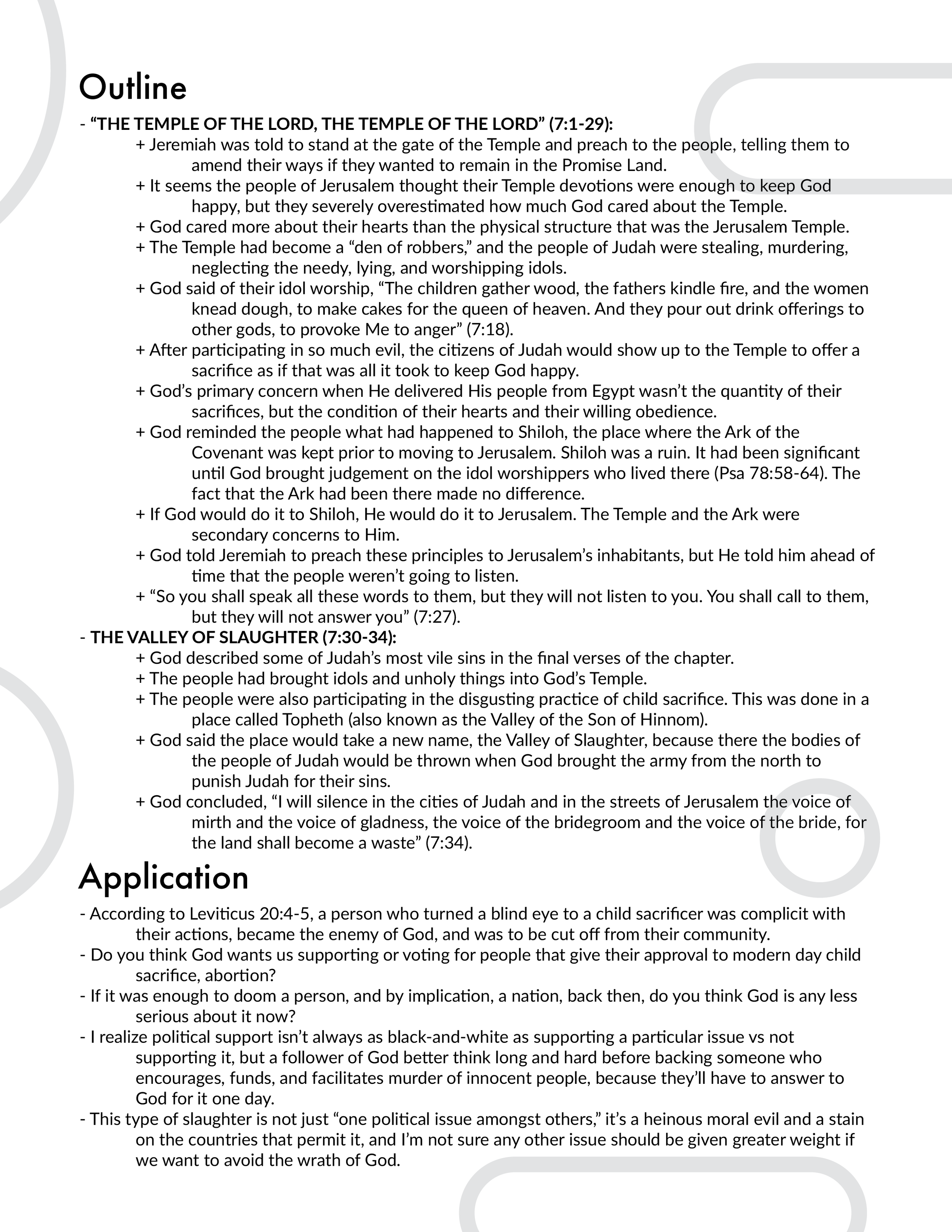 Jeremiah 7 - Outline and Application