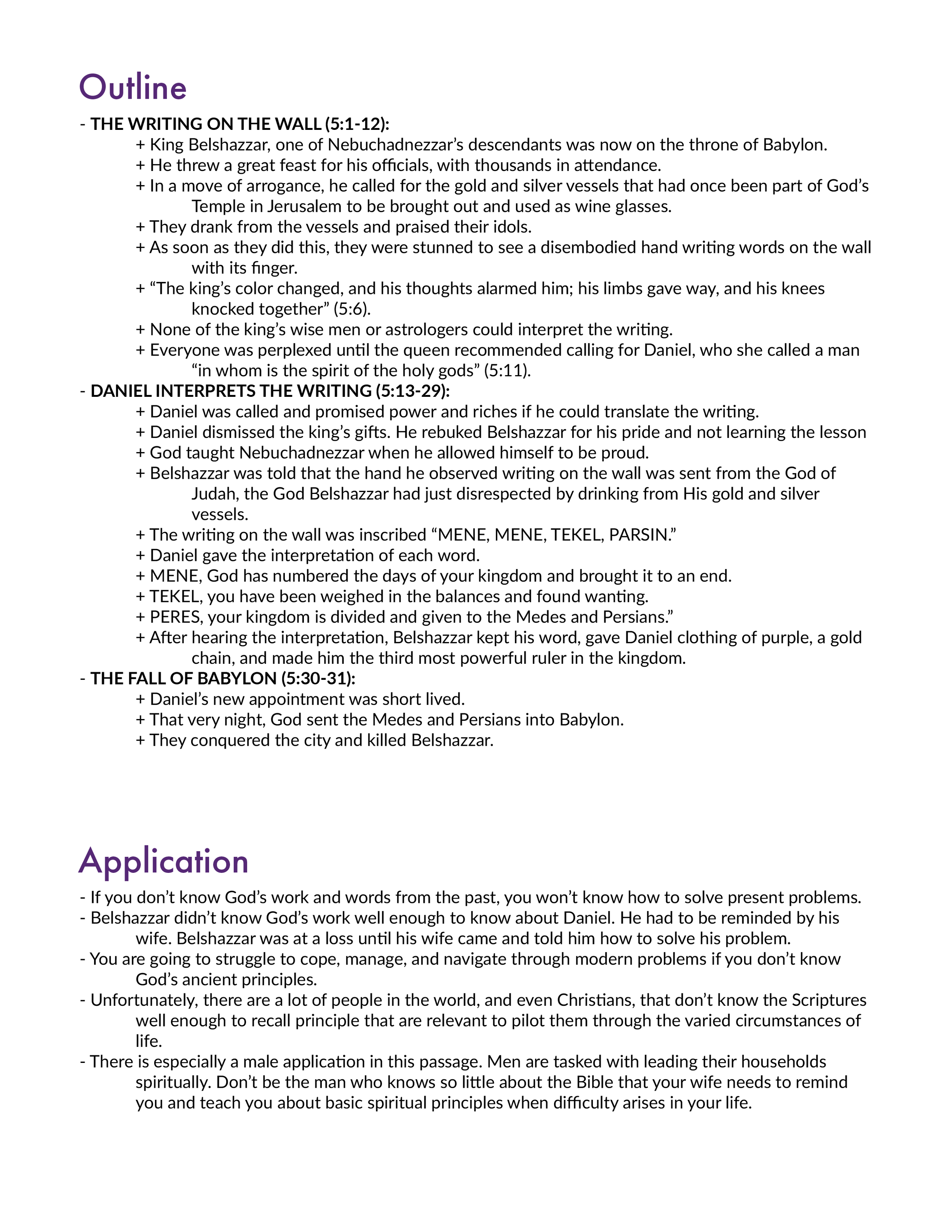 Daniel 5 Outline and Application