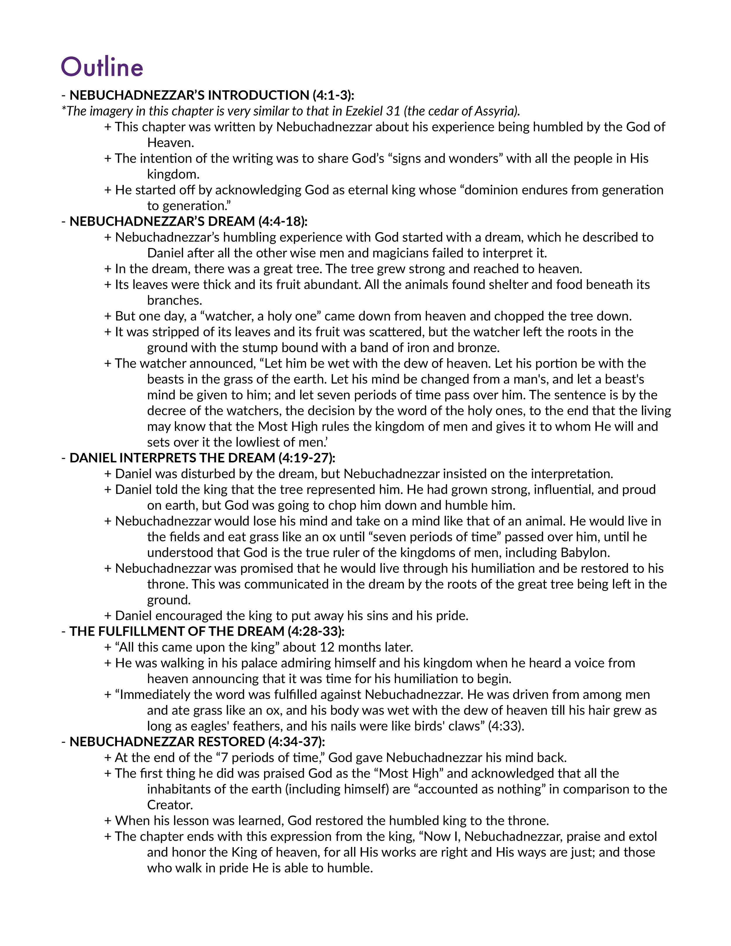 Daniel 4 Outline and Application