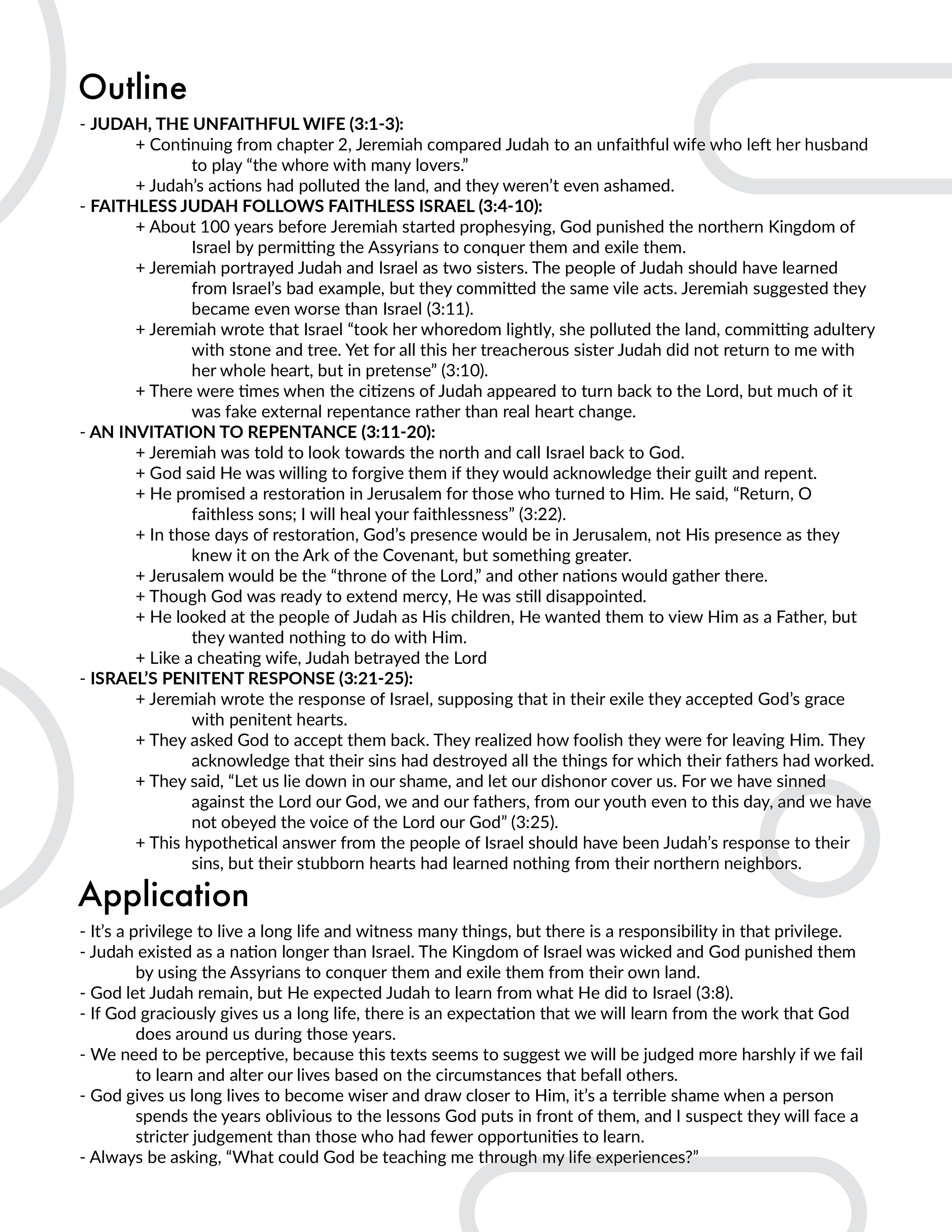 Jeremiah 3 Outline and Application