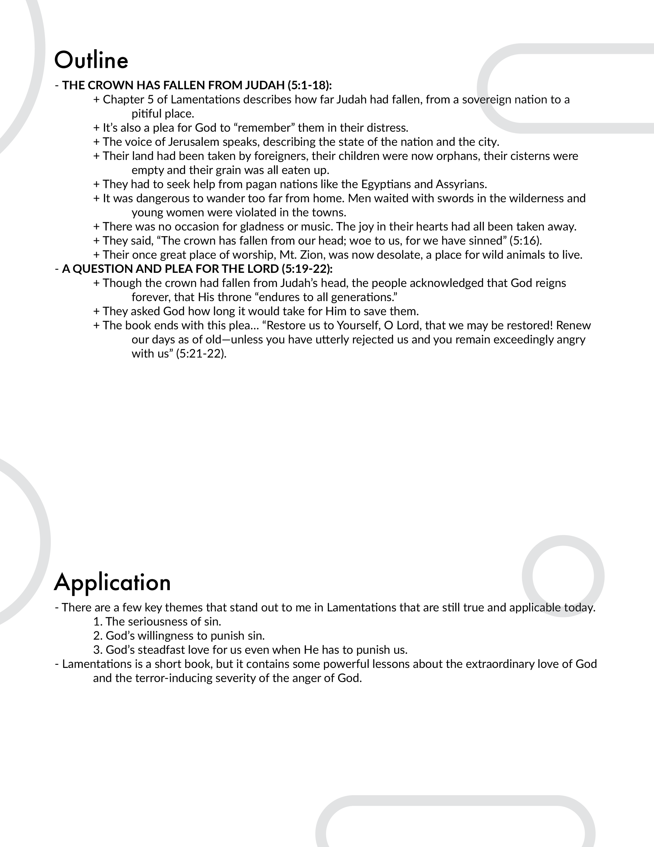 Lamentations 5 - Outline and Application