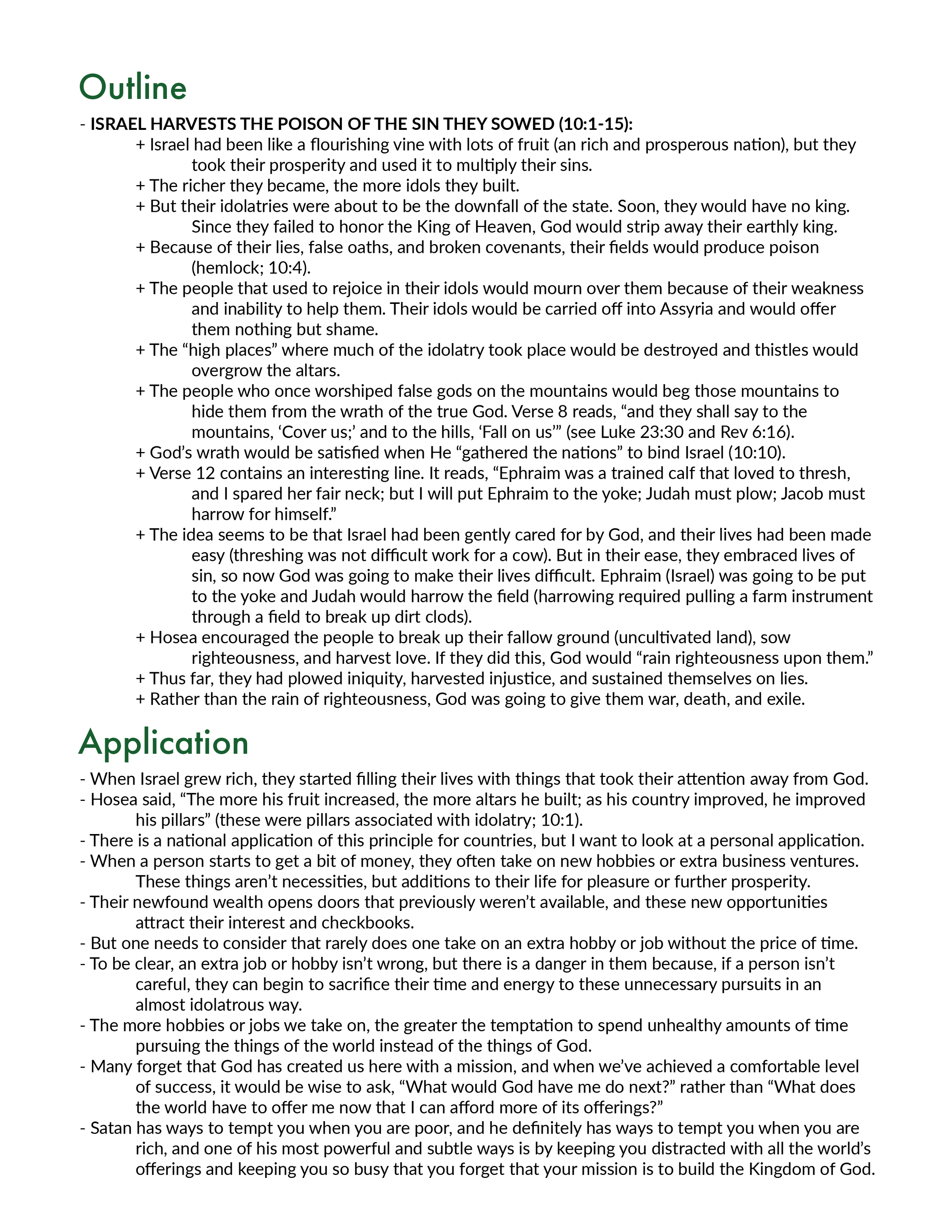 Hosea 10 Outline and Application