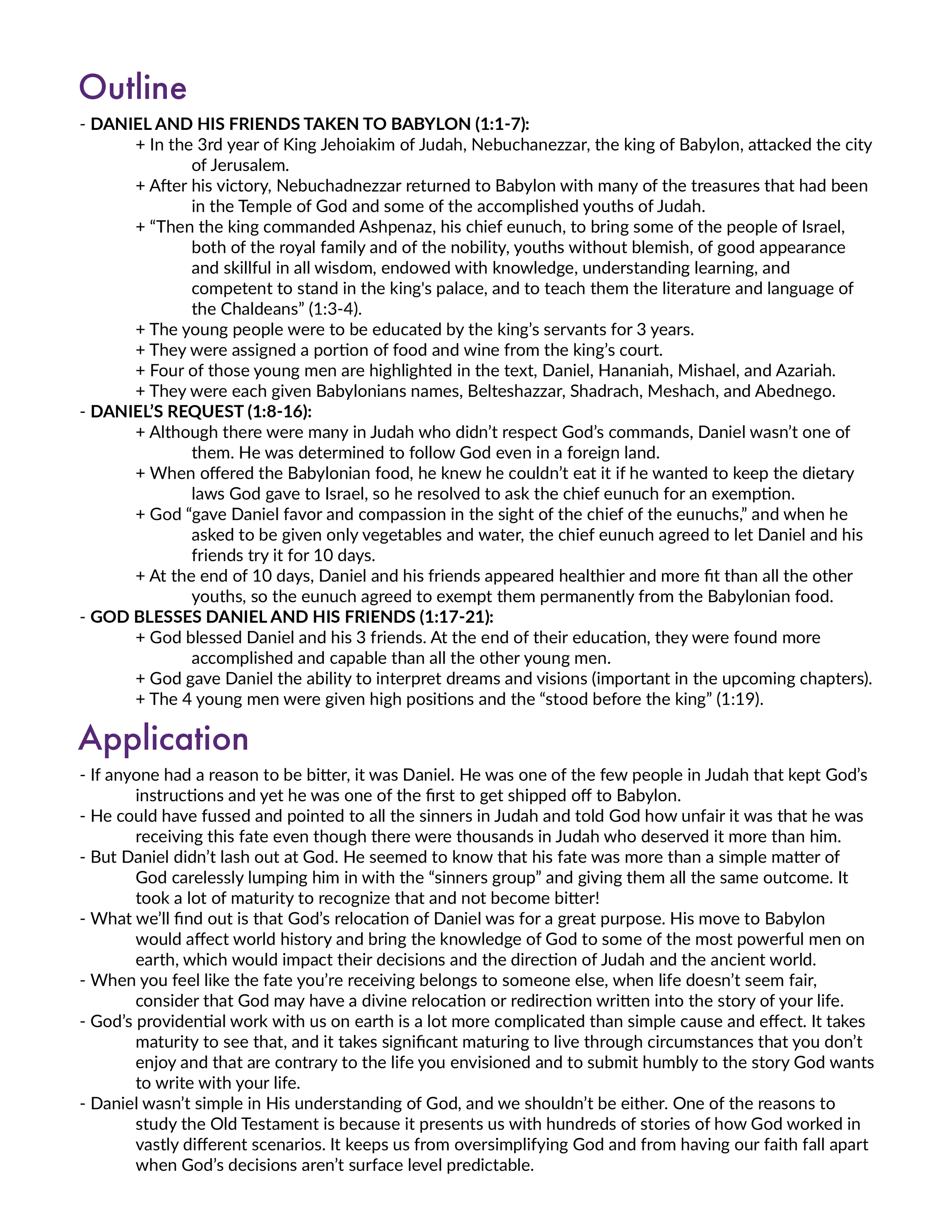Daniel 1 Outline and Application