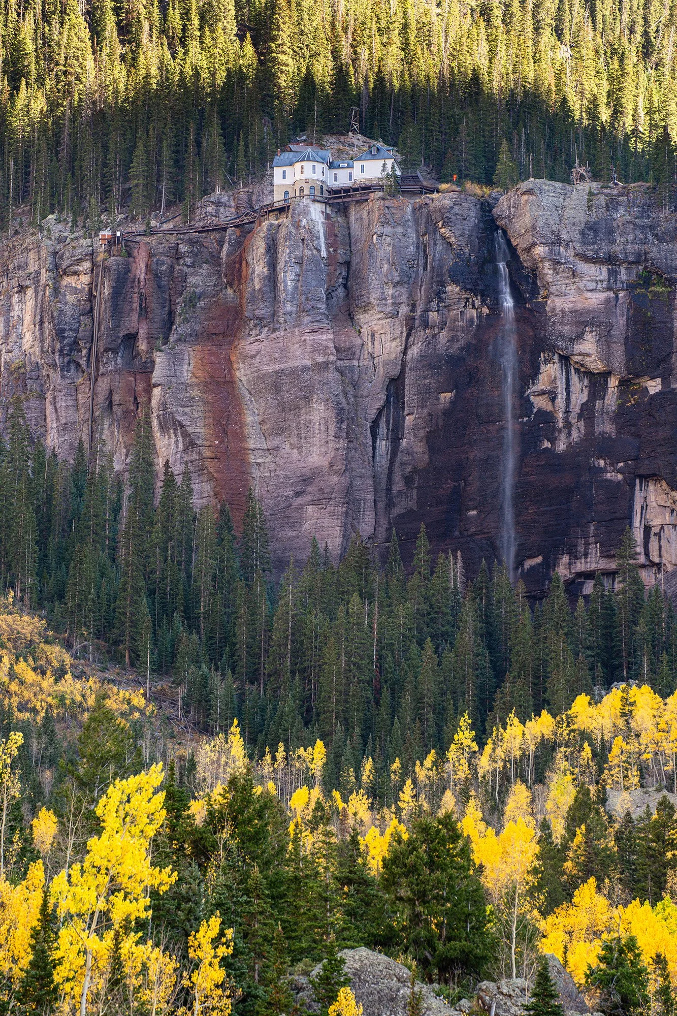 The Bridal Veil Falls with Golden Aspens