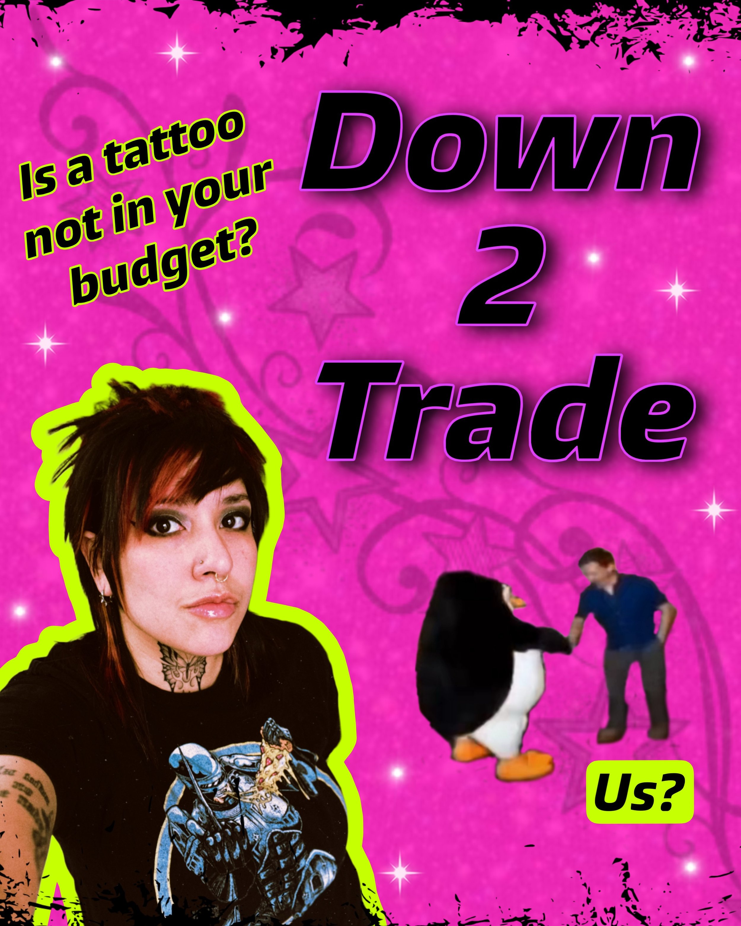 𝄞⨾💿 trade 4 tattoos ✮˚.⋆

✨ I want to tattoo you! I know sometimes our budgets are spread thin ESPECIALLY rn , but I am down to trade for other items and services :3

✨Shoot me a message if you want to barter, don&rsquo;t be shy to reach out 🤗

#c