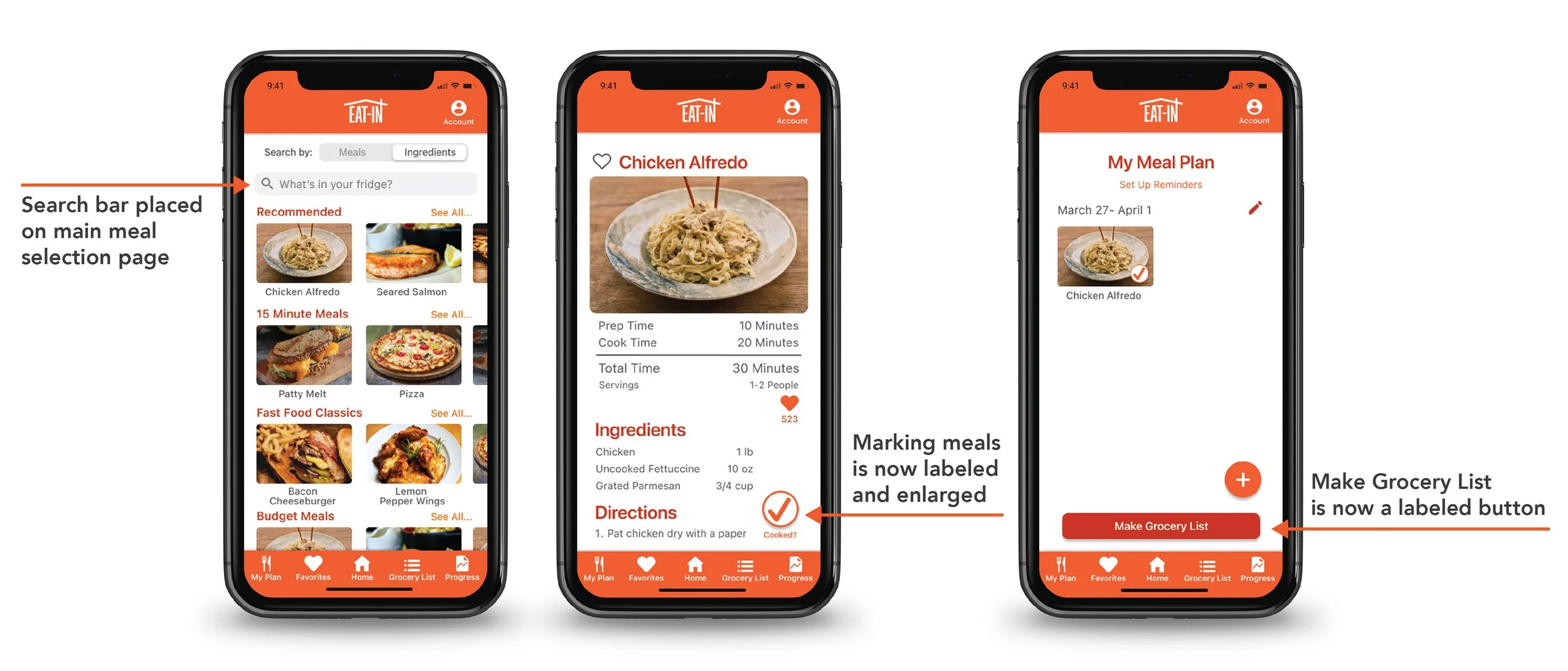 Illustration of changes made based on feedback from user testing