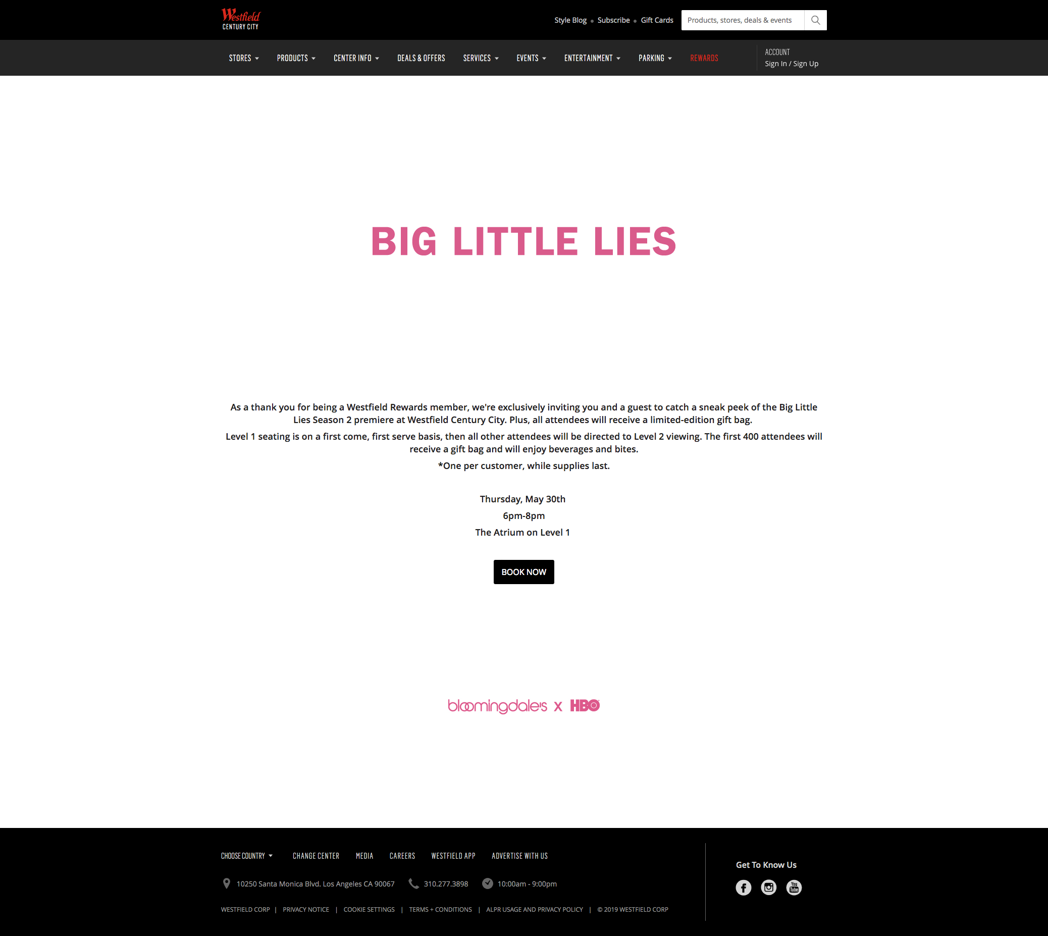 Westfield Rewards x Bloomingdale's HBO 'Big Little Lies' Season 2 Premiere