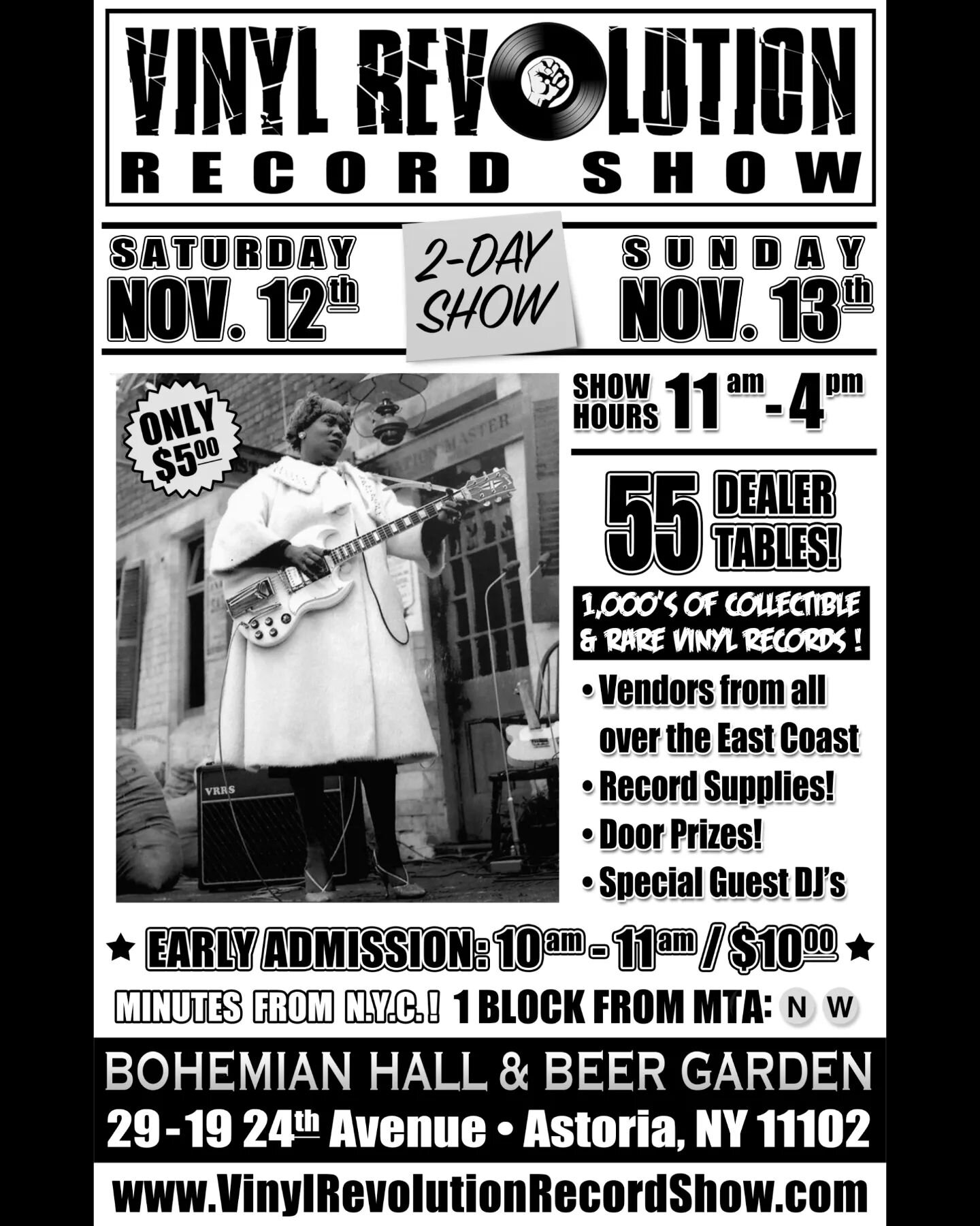 ONLY A FEW DAYS AWAY! 

SATURDAY, NOVEMBER 12th &amp; 
SUNDAY, NOVEMBER 13th 2022

The Vinyl Revolution Record Show is back at Bohemian Hall &amp; Beer Garden for their first ever full weekend event!&nbsp;

TWO rooms &bull; 60 dealer tables &bull; 
D