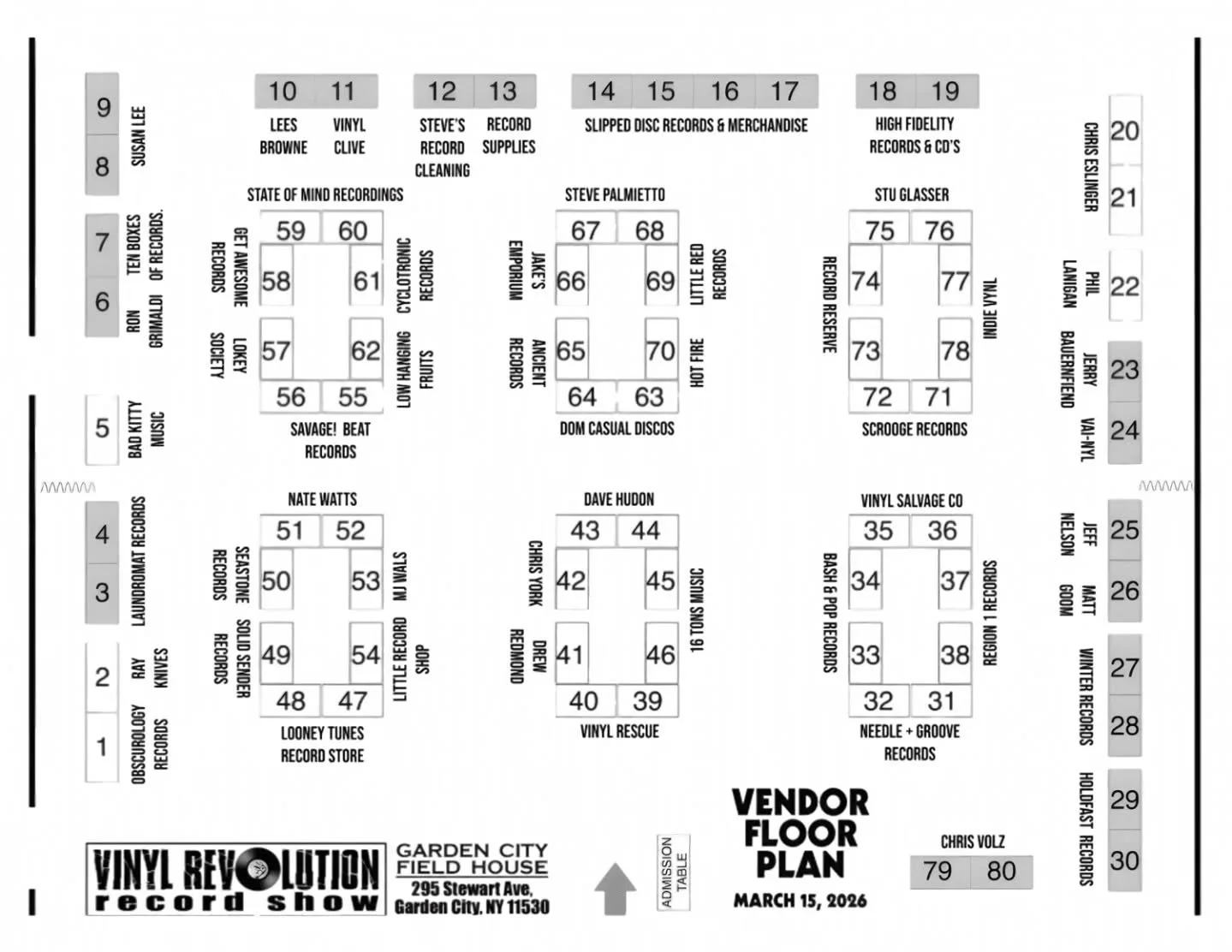 Have you seen the floor plan yet? 👀

Check out the full dealer list on the site! 

16 TONS MUSIC
ANCIENT RECORDS @ancient_records
BAD KITTY MUSIC @bad_kitty_music
BASH &amp; POP RECORDS @bashandpoprecords
JERRY BAUERNFIEND
STEVE BELKIN
LEES BROWNE
C
