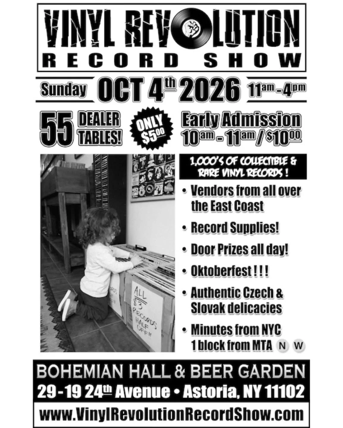 You asked? We delivered. 😎 SAVE THE DATE for the next Vinyl Revolution Record finally returning to Bohemian Hall &amp; Beer Garden to kick off Oktoberfest! 

SUNDAY, OCTOBER 4 2026

With two rooms, 55 dealer tables, and thousands of rare and collect