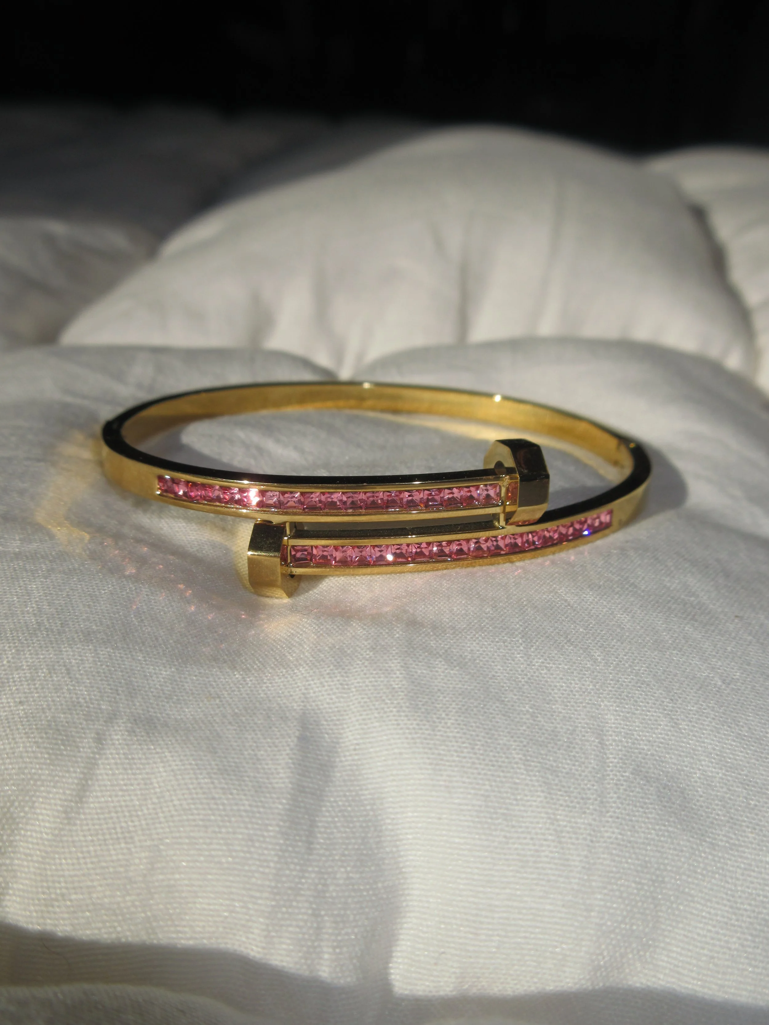 GOLD & PINK STAINLESS STEEL PROMISE BANGLE
