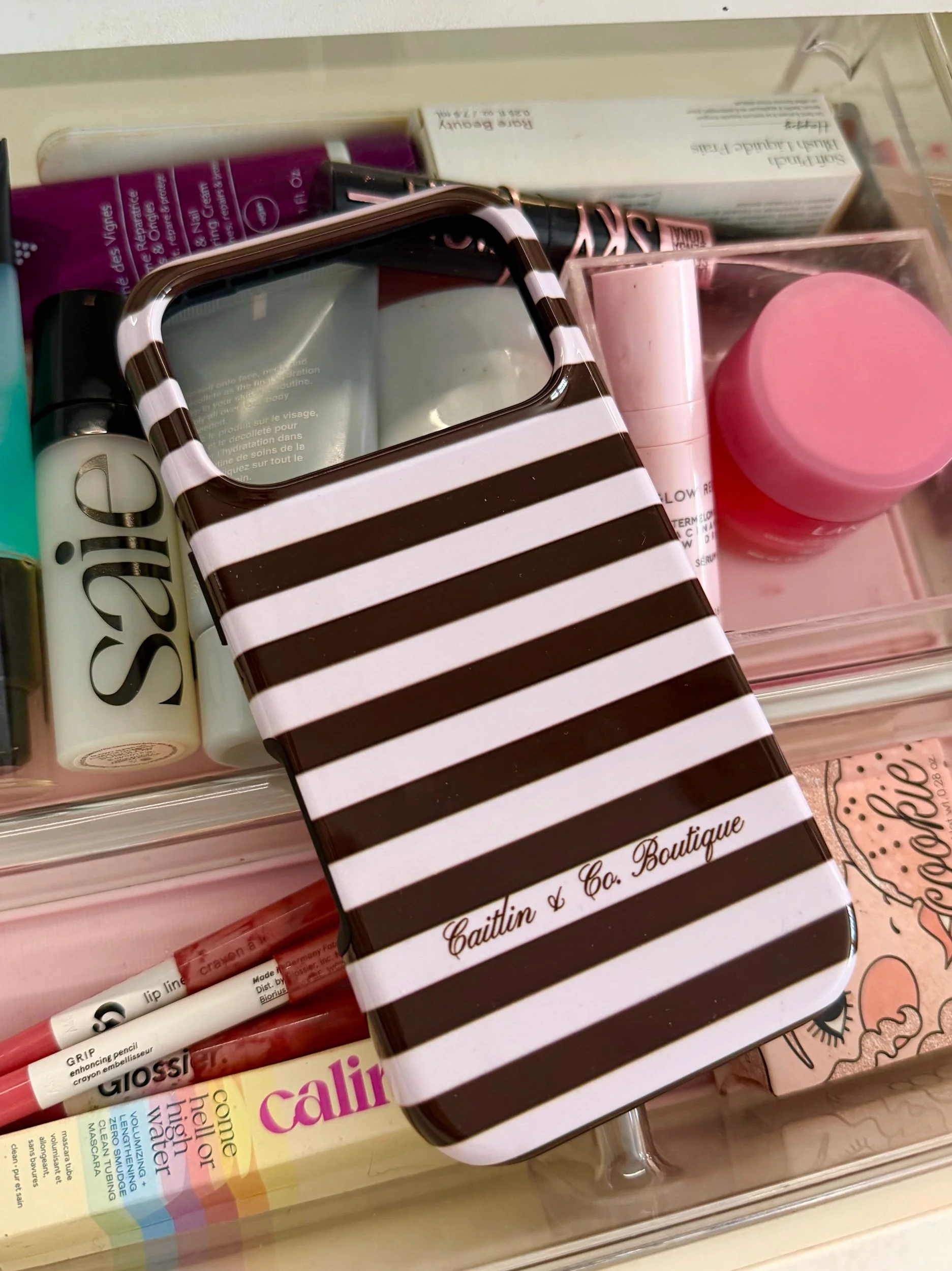 BROWN & PINK STRIPED PHONE CASE