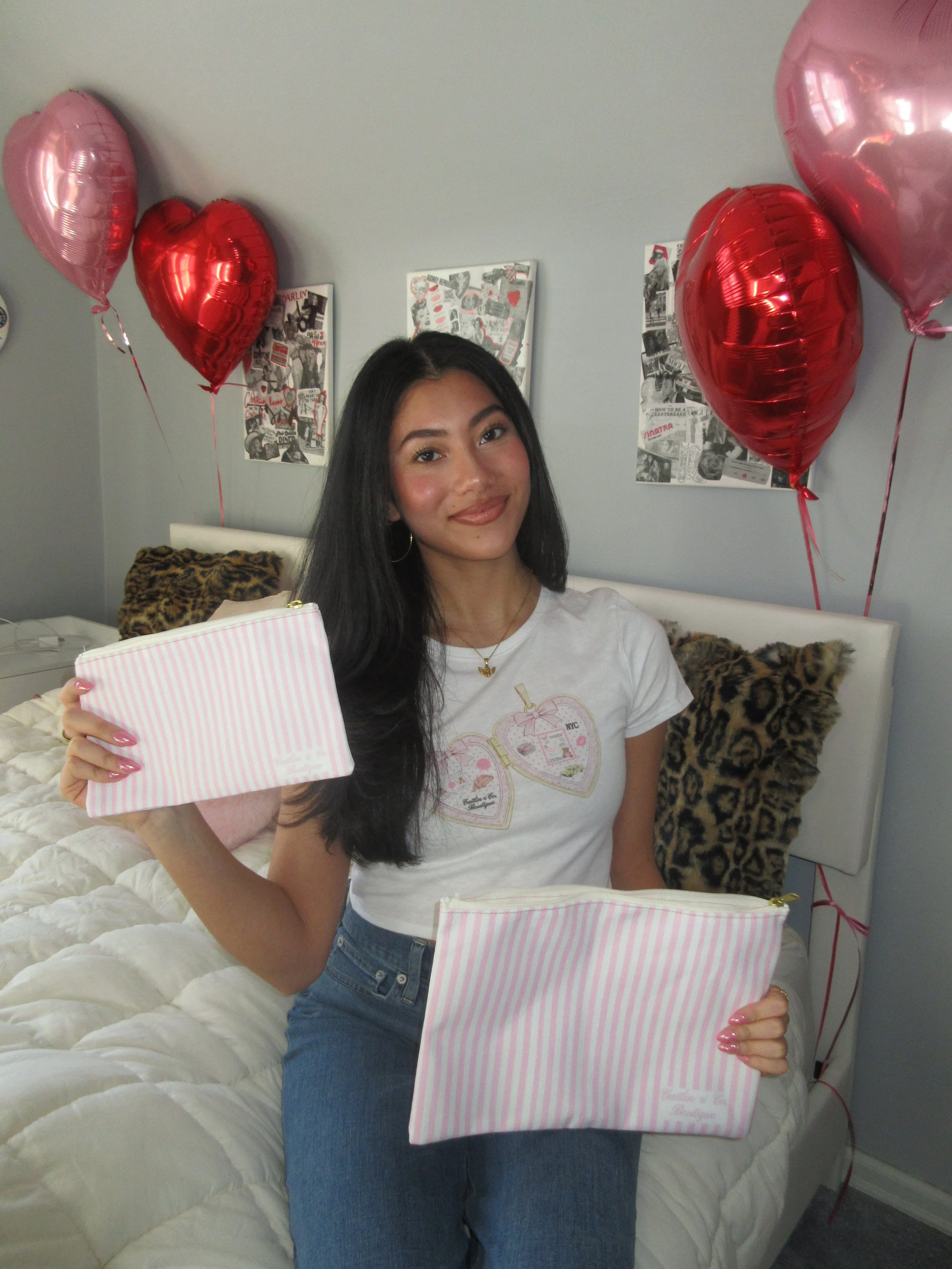 PINK STRIPED MAKEUP POUCH