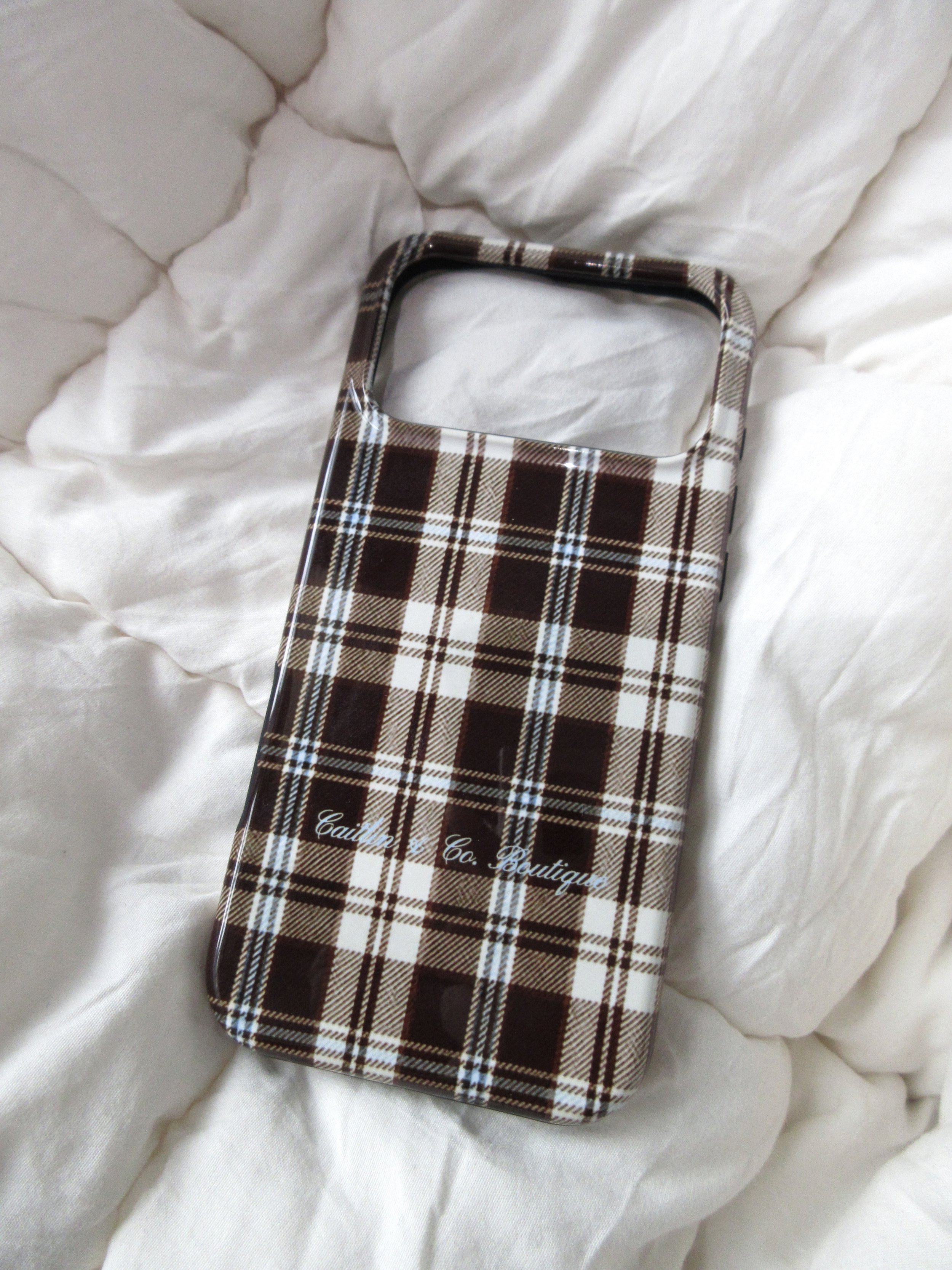 BROWN & BLUE GINGHAM PHONE CASE