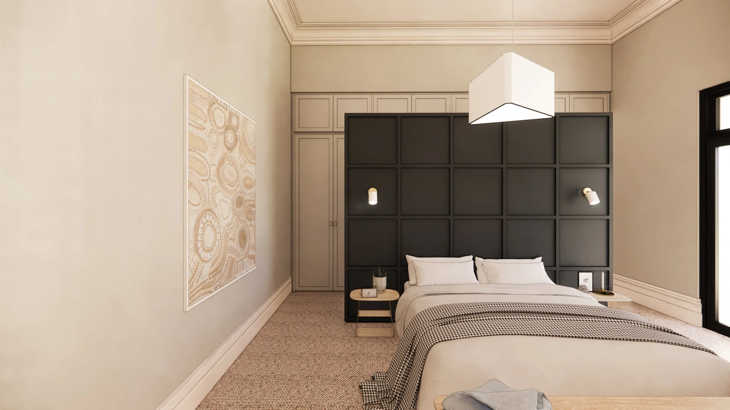 Architecturally designed home. Luxury Home. Heritage Home restoration. Adelaide Interior Design. Adelaide Architecture. Addition and Alterations. Bespoke design. Sophisticated design. Residential Interiors. Bedhead Joinery. Custom Bedhead. Wall Panel