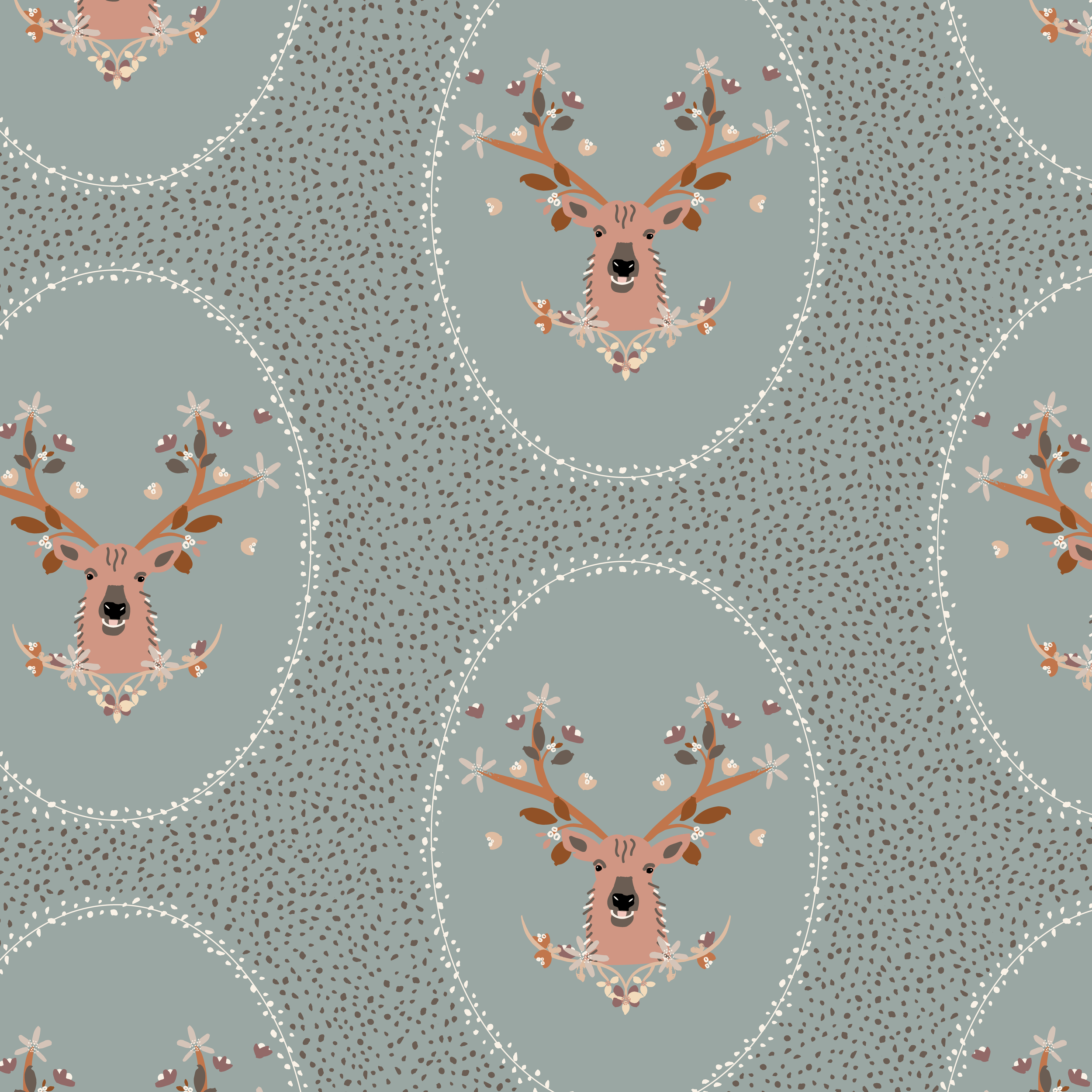 elk with floral antlers in circular frames