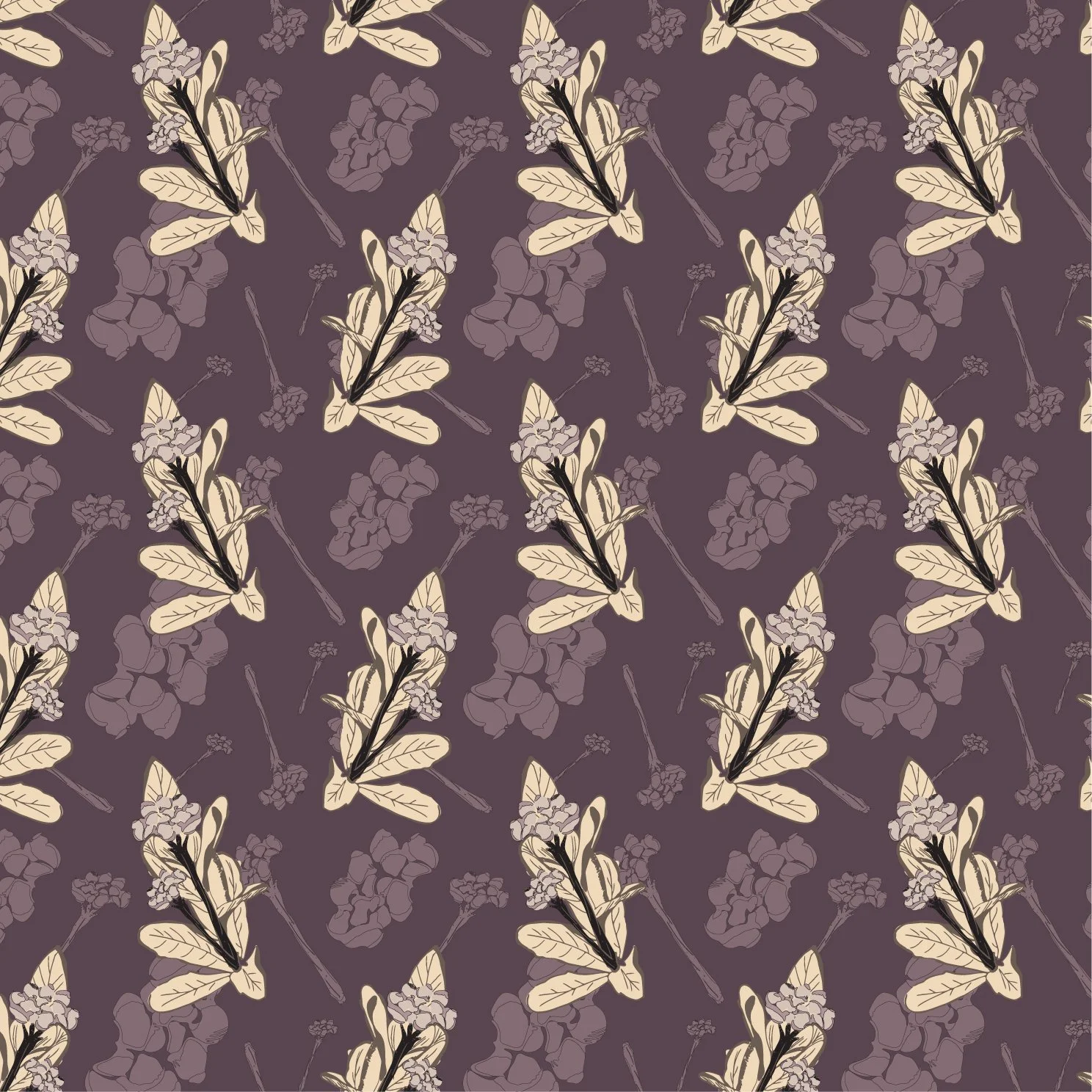 Prairie Peppergrass botanical fabric pattern, high desert wildflower design