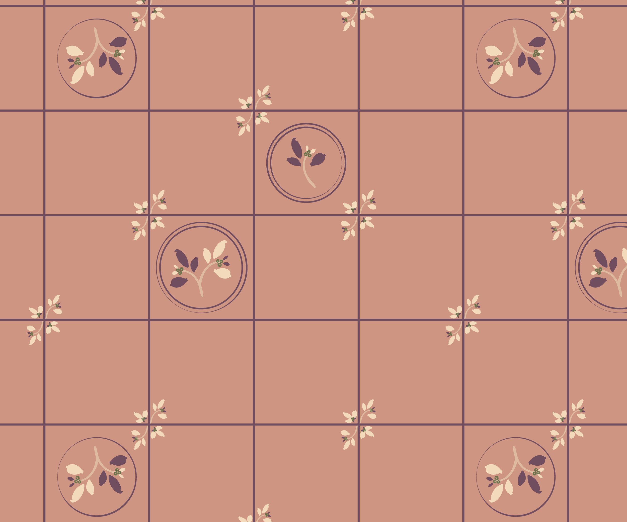 Wild Between the Tiles fabric pattern, wildflower and tile-inspired print