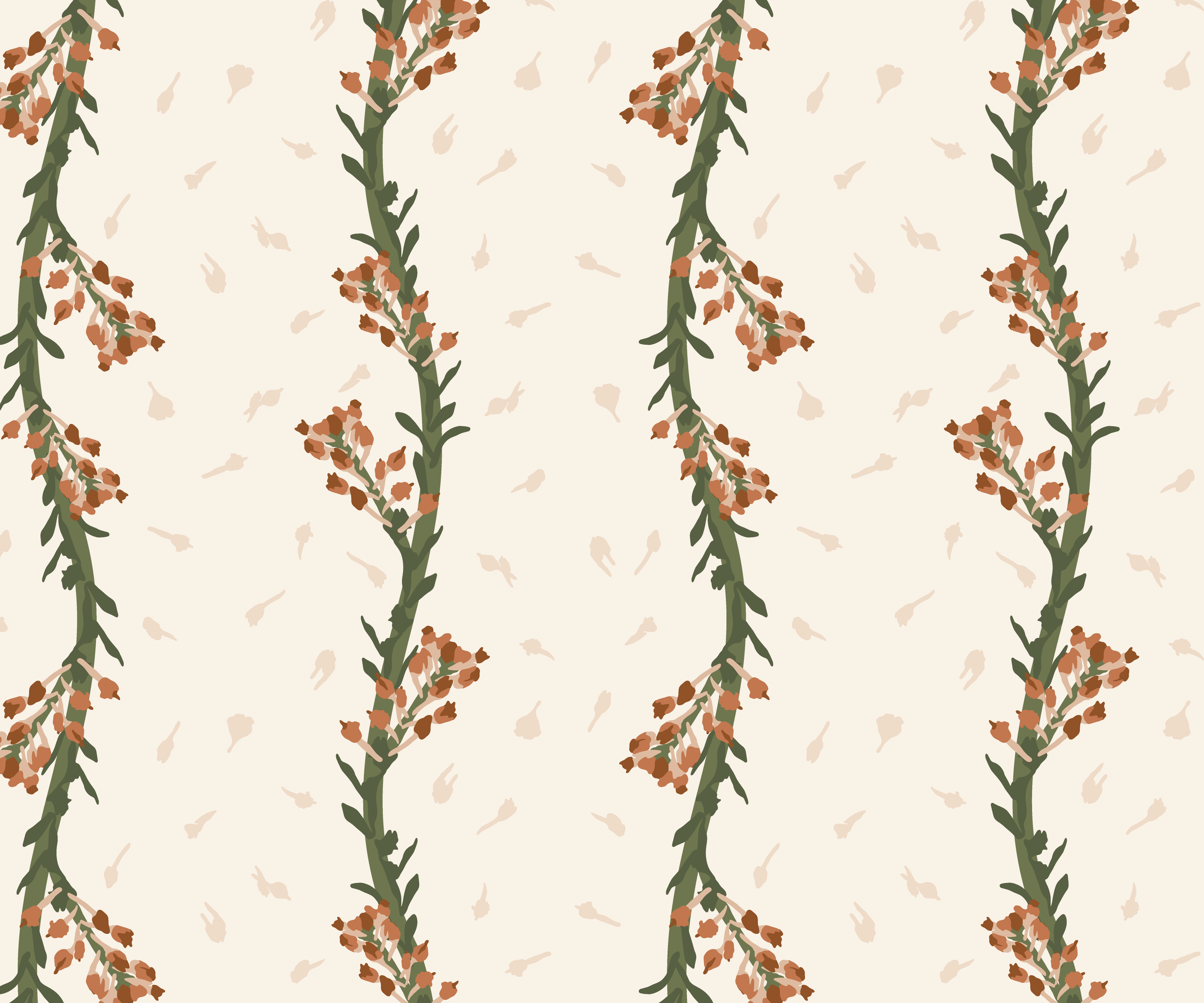 Time for Vines vine and floral stripe pattern, hand-drawn botanical design