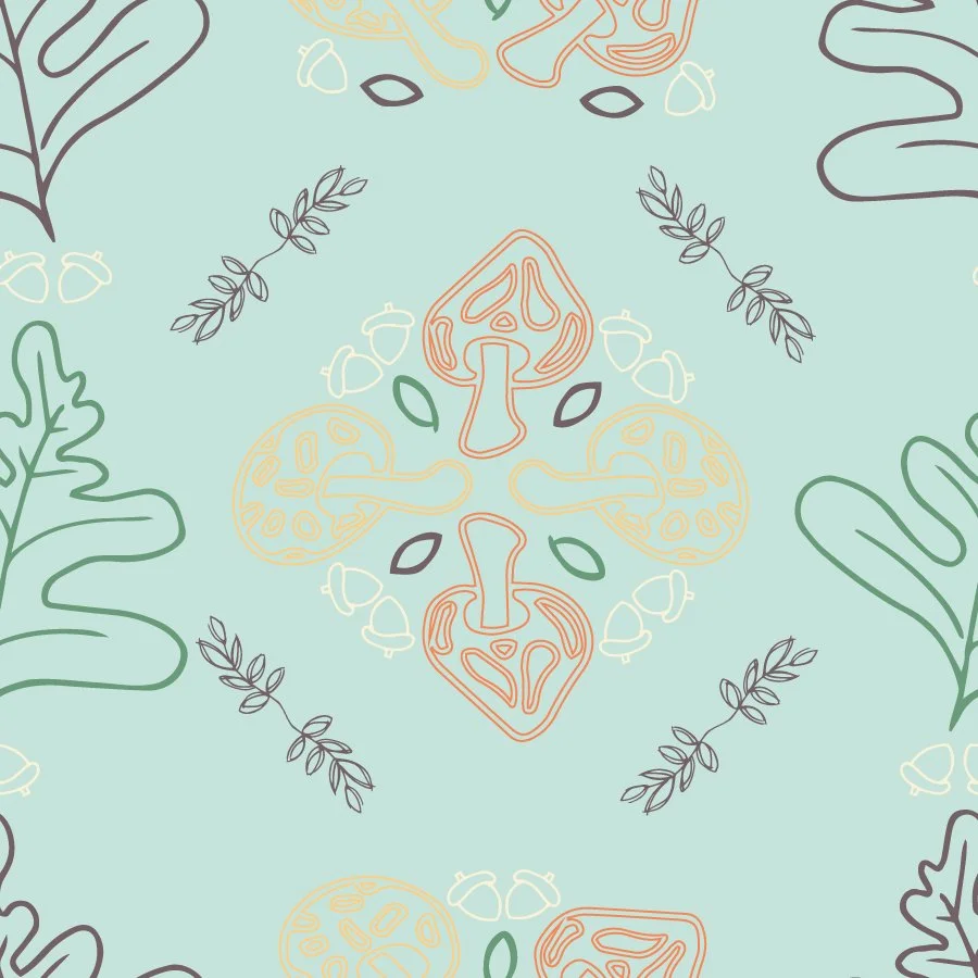 Oak + Toadstool Tales in Mint Meadow