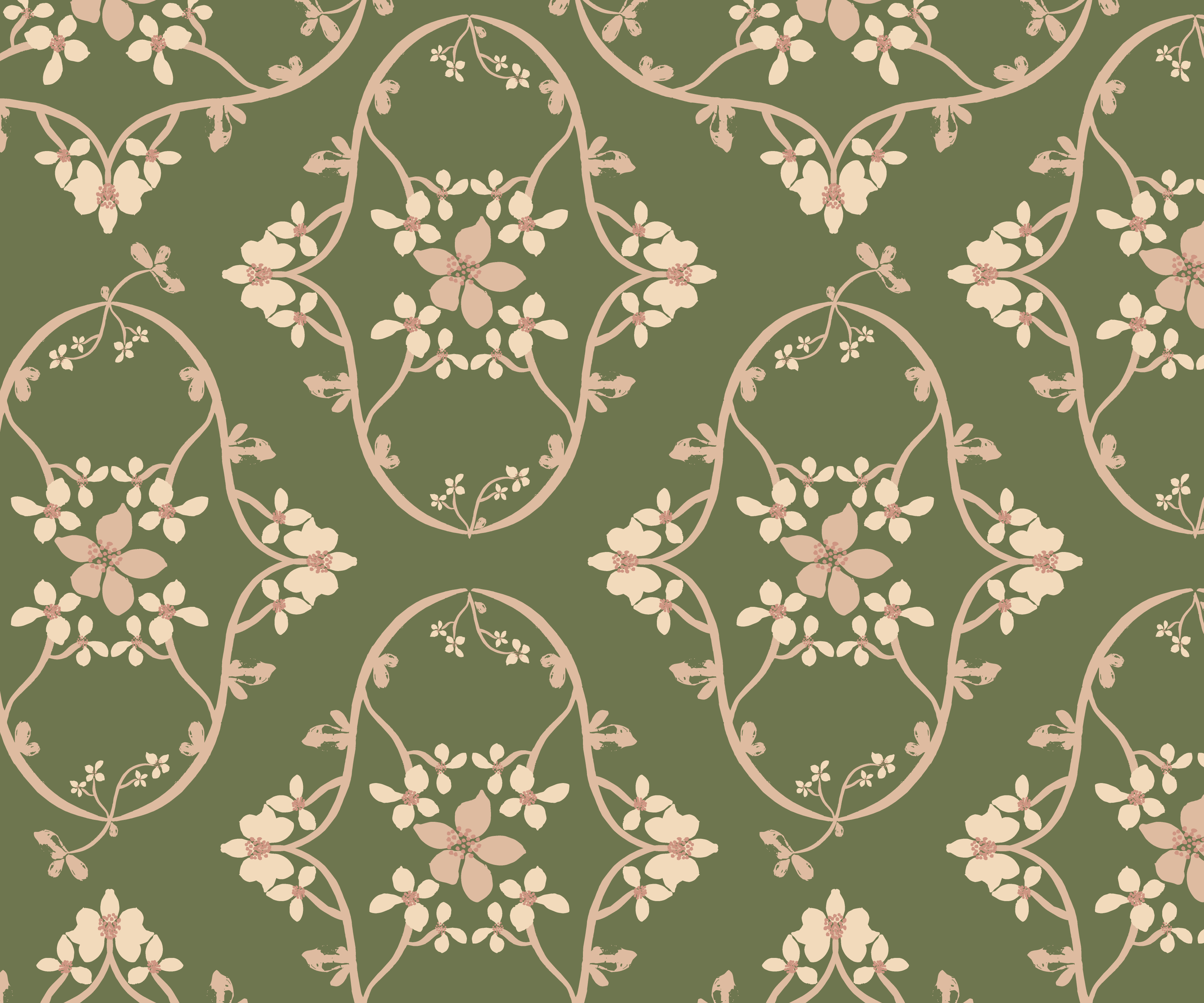 floral designs layed out in a trellis pattern with ornate details