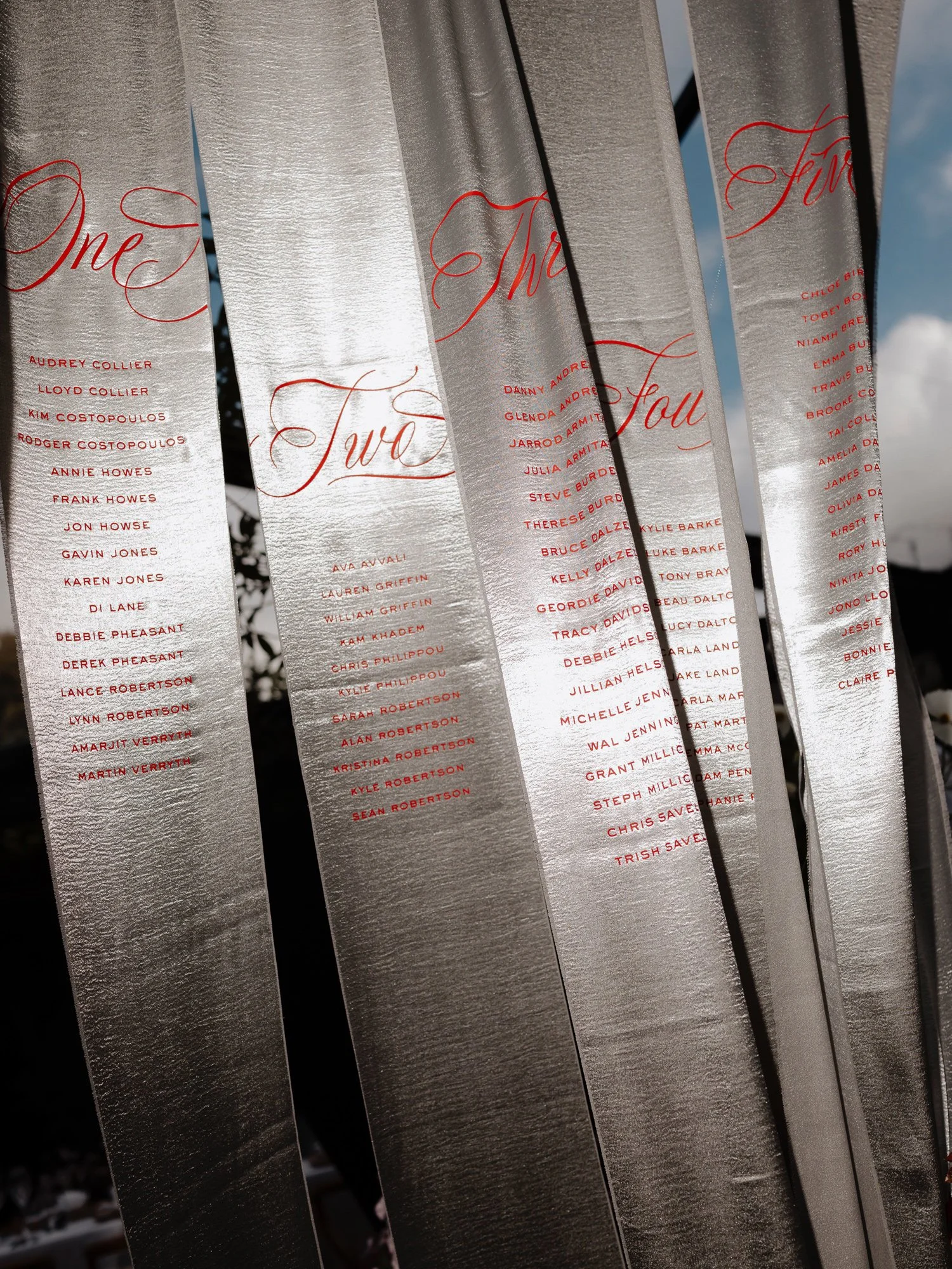 A lovely tactile experience for guests and a pretty alternative to a standard seating chart. For Sarah and Alan's Valentine's Day wedding celebration at Ayrburn in Queenstown &hearts;️
~
Custom metallic fabric seating display / Wedding stationery / W