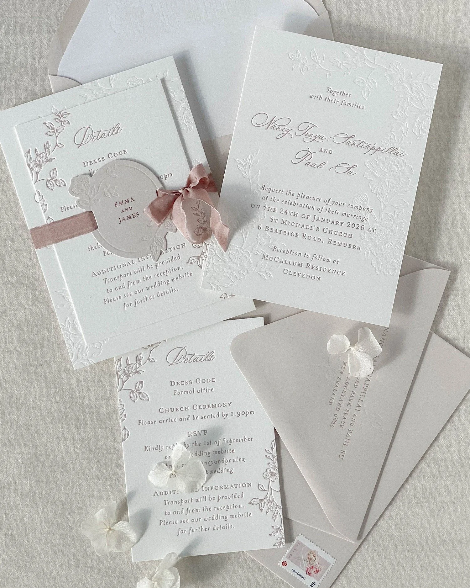 Custom letterpress wedding suite for Nancy and Paul. Pretty personalised details including personalised postage stamps for the perfect finishing touch 🌸
~
Inker Tinker Weddings / Letterpress Wedding Stationery / Custom Wedding Invitations / Silk Rib
