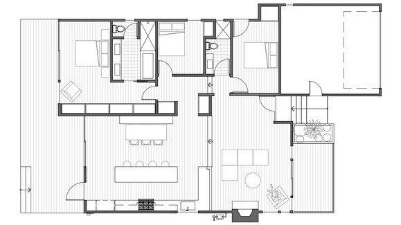 Coming up for air after a couple weeks of intensive design work for a few new projects. Sharing here our schematic floor plan for an addition / renovation in the Hollywood Hills, expanding a modest mid century to include a primary suite, more open li