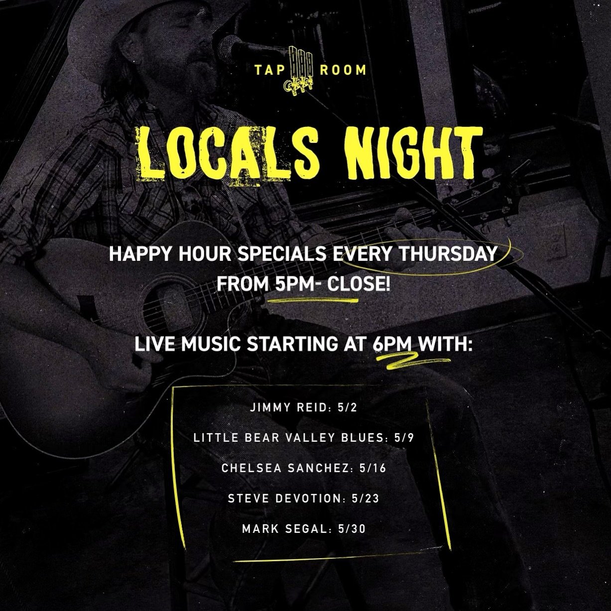 Join us every Thursday for
happy hour specials and live music! Tonight we have Jimmy Reid playing for us, starting at 6PM!
We&rsquo;ll see you soon! #HappyHour #LocalsNight #IndustryNight #LakeArrowhead #livemusic