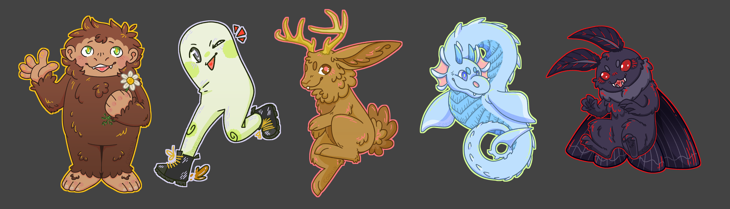 2025-11-28 Cryptids Keychains Lineup.png