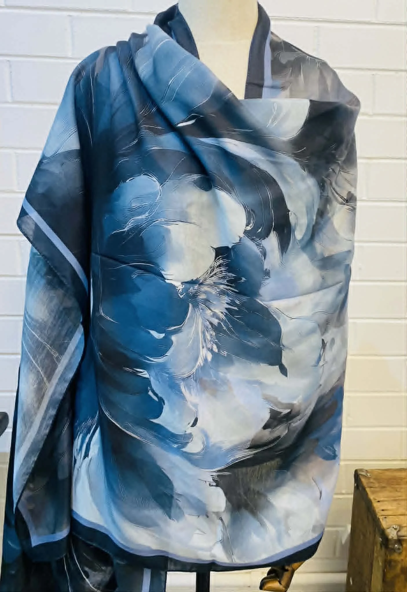 titanic blue floral print scarf